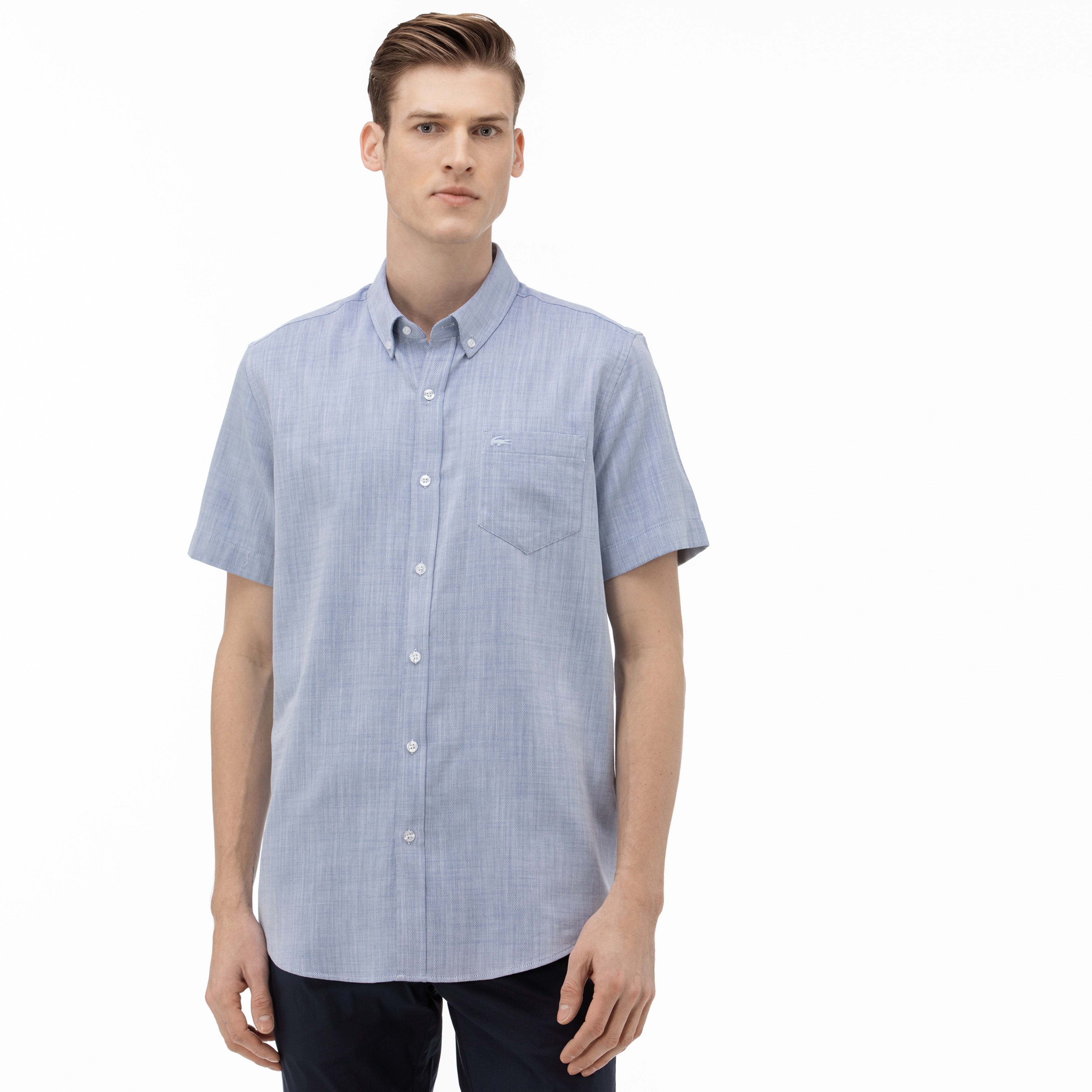 Lacoste Erkek Regular Fit Düğmeli Yaka Kısa Kollu Mavi Gömlek