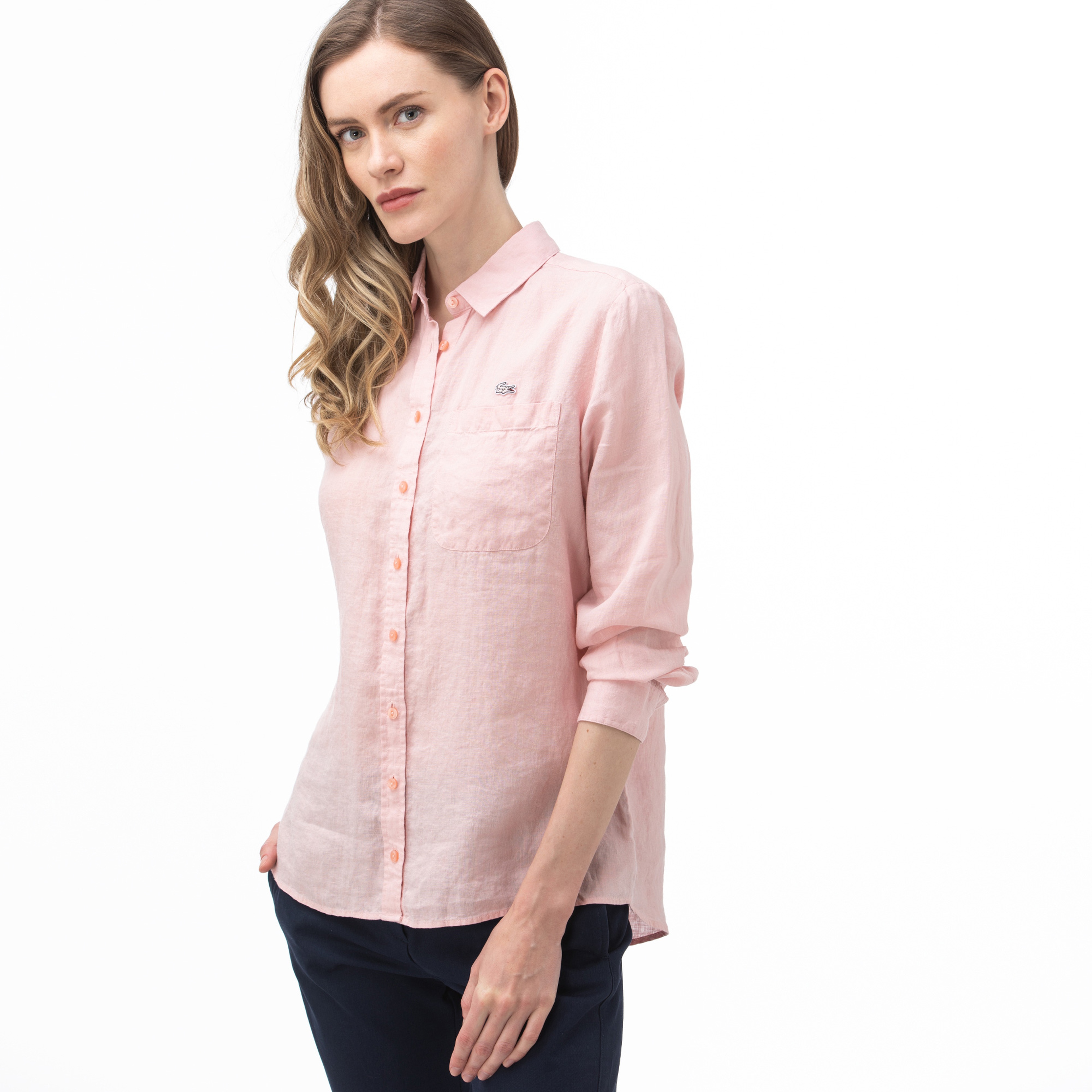 Lacoste Kadın Açık Pembe Keten Gömlek