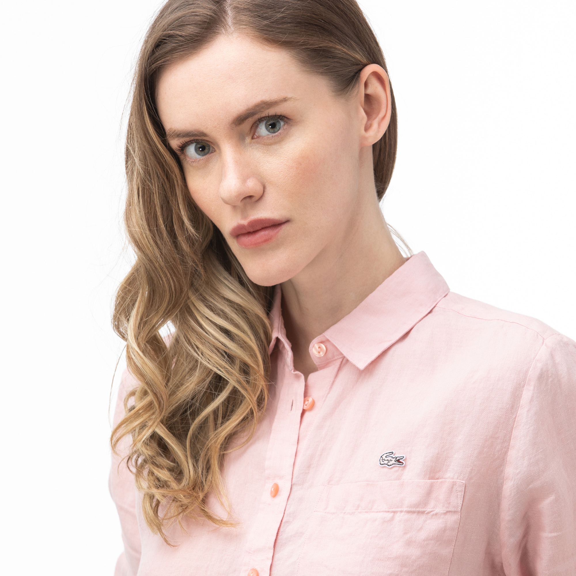 Lacoste Kadın Açık Pembe Keten Gömlek