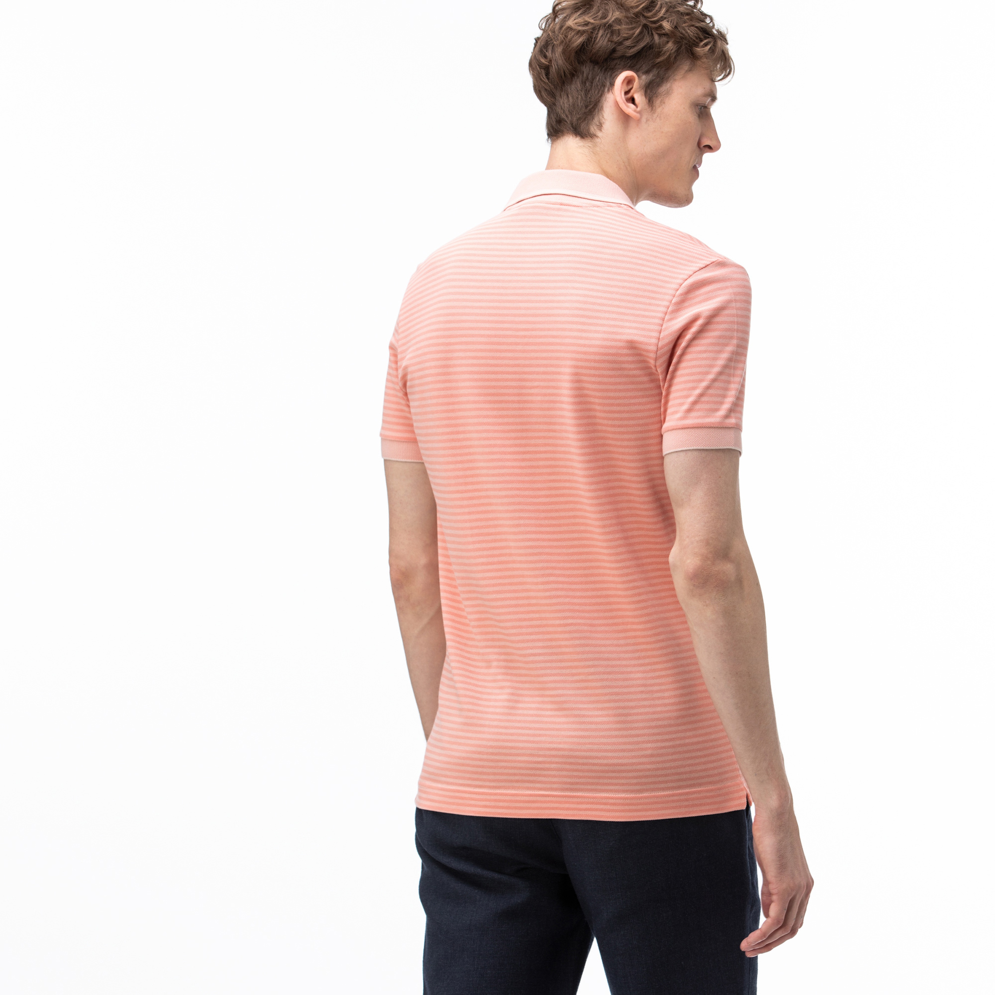 Lacoste Erkek Regular Fit Çizgili Pembe Polo
