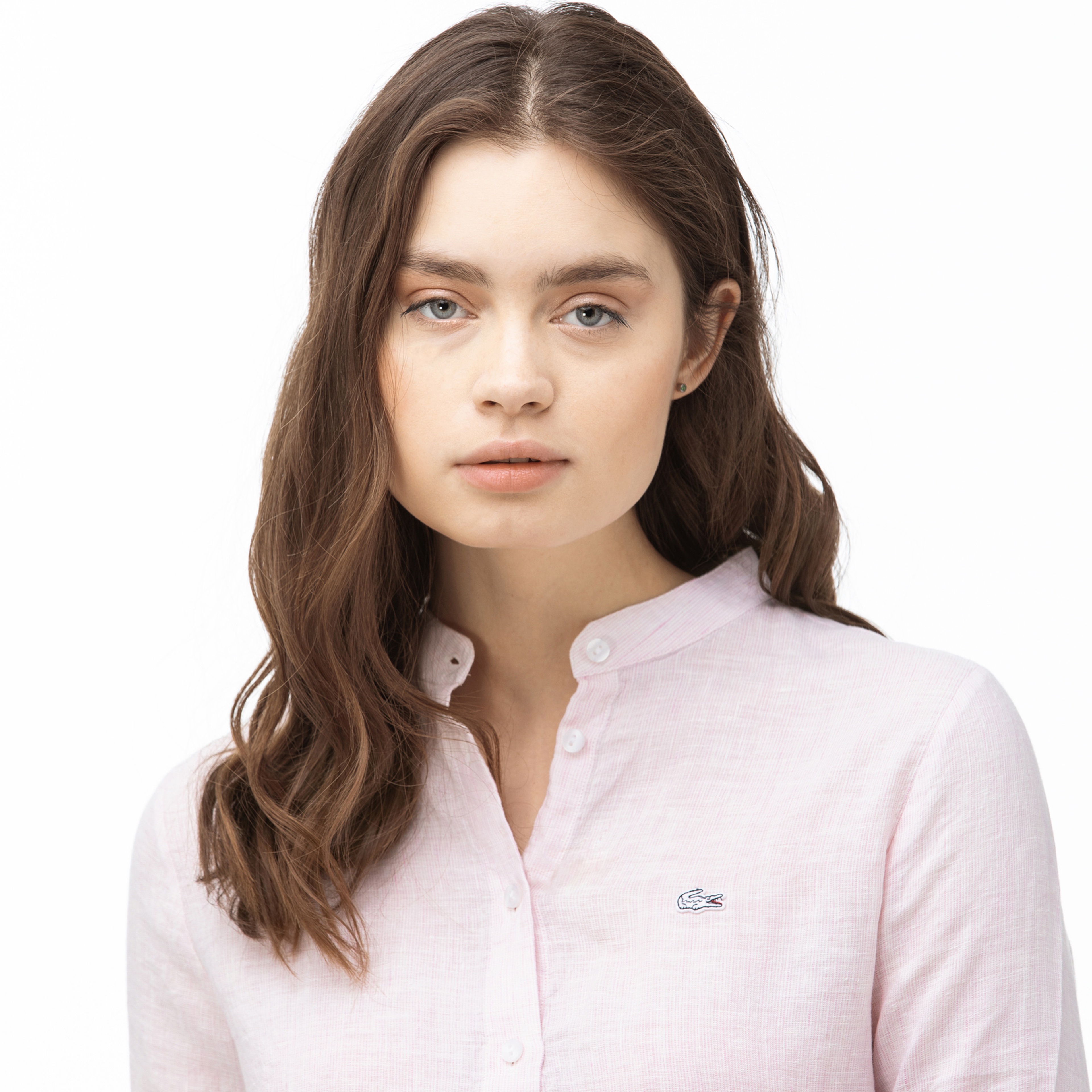 Lacoste Kadın Hakim Yaka Açık Pembe Keten Gömlek
