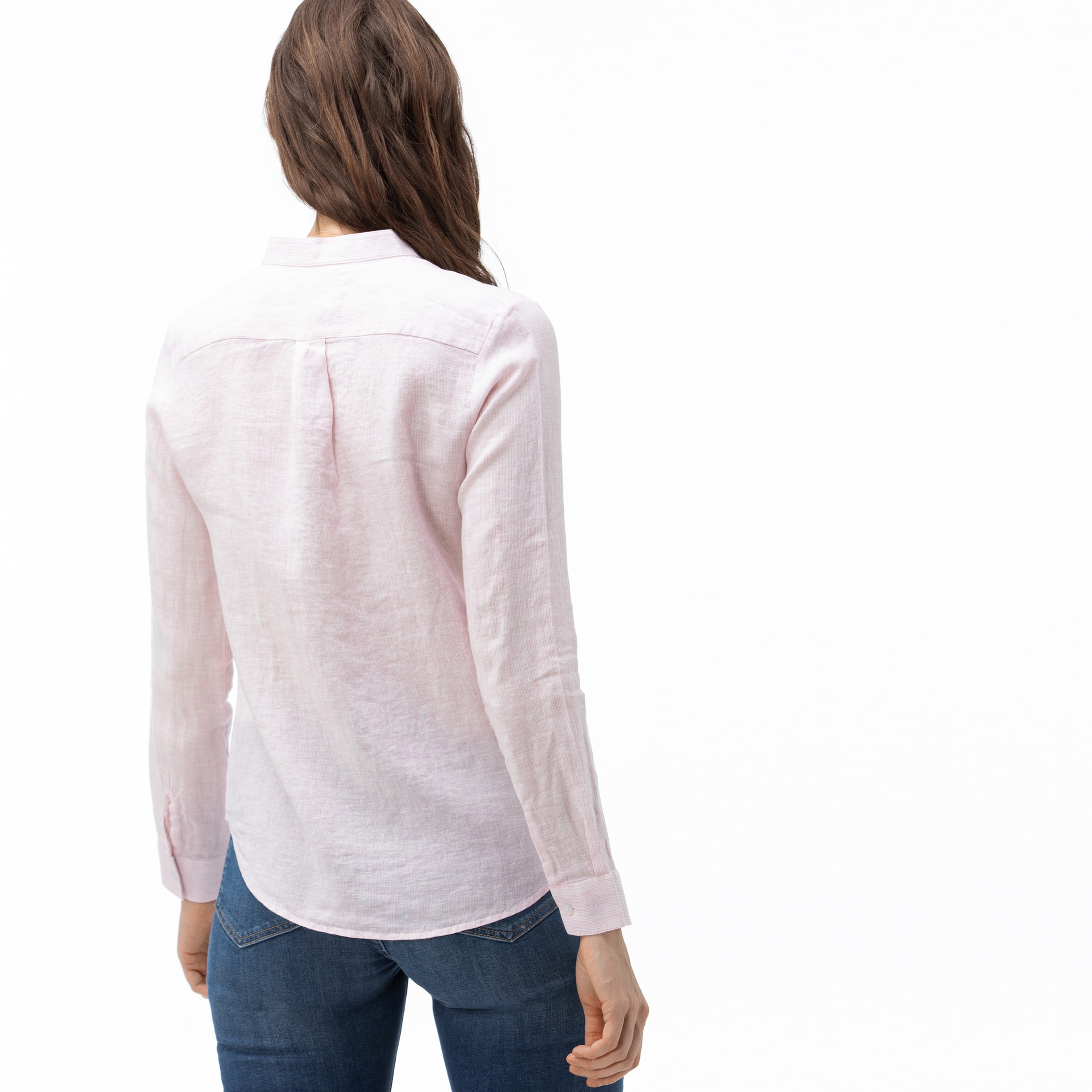 Lacoste Kadın Hakim Yaka Açık Pembe Keten Gömlek