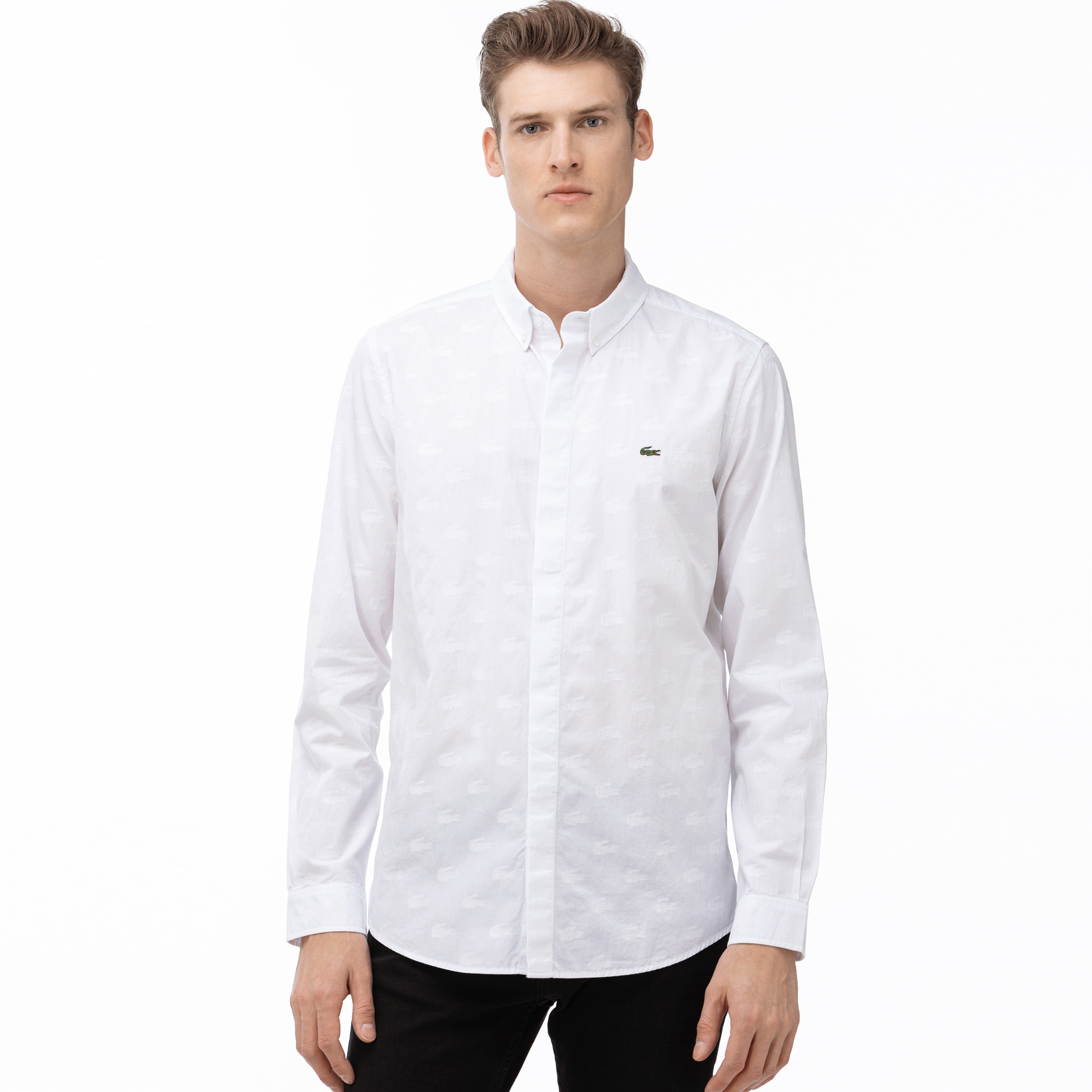 Lacoste Erkek Slim Fit Düğmeli Yaka Beyaz Gömlek