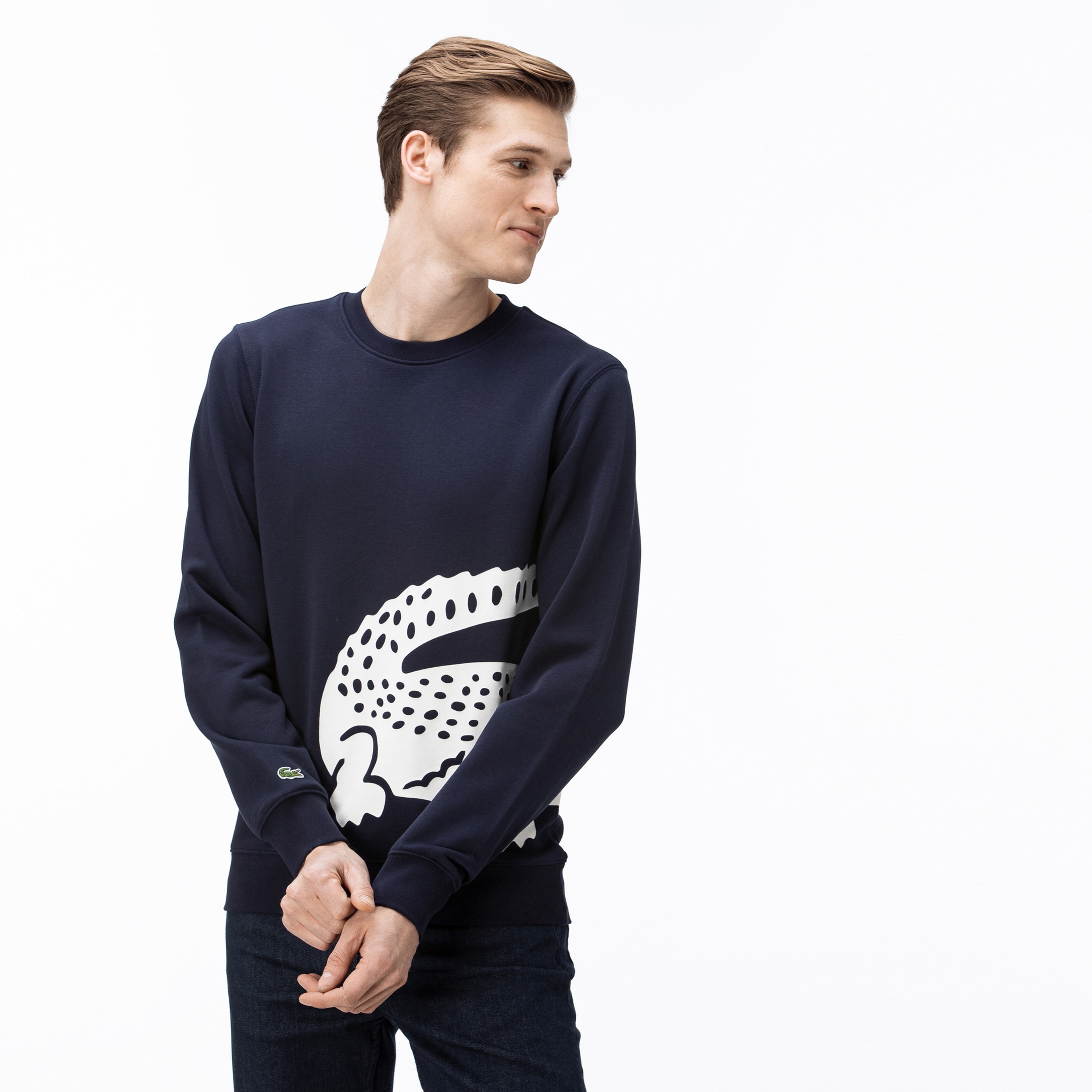 Lacoste Erkek Bisiklet Yaka Timsah Baskılı Lacivert Sweatshirt