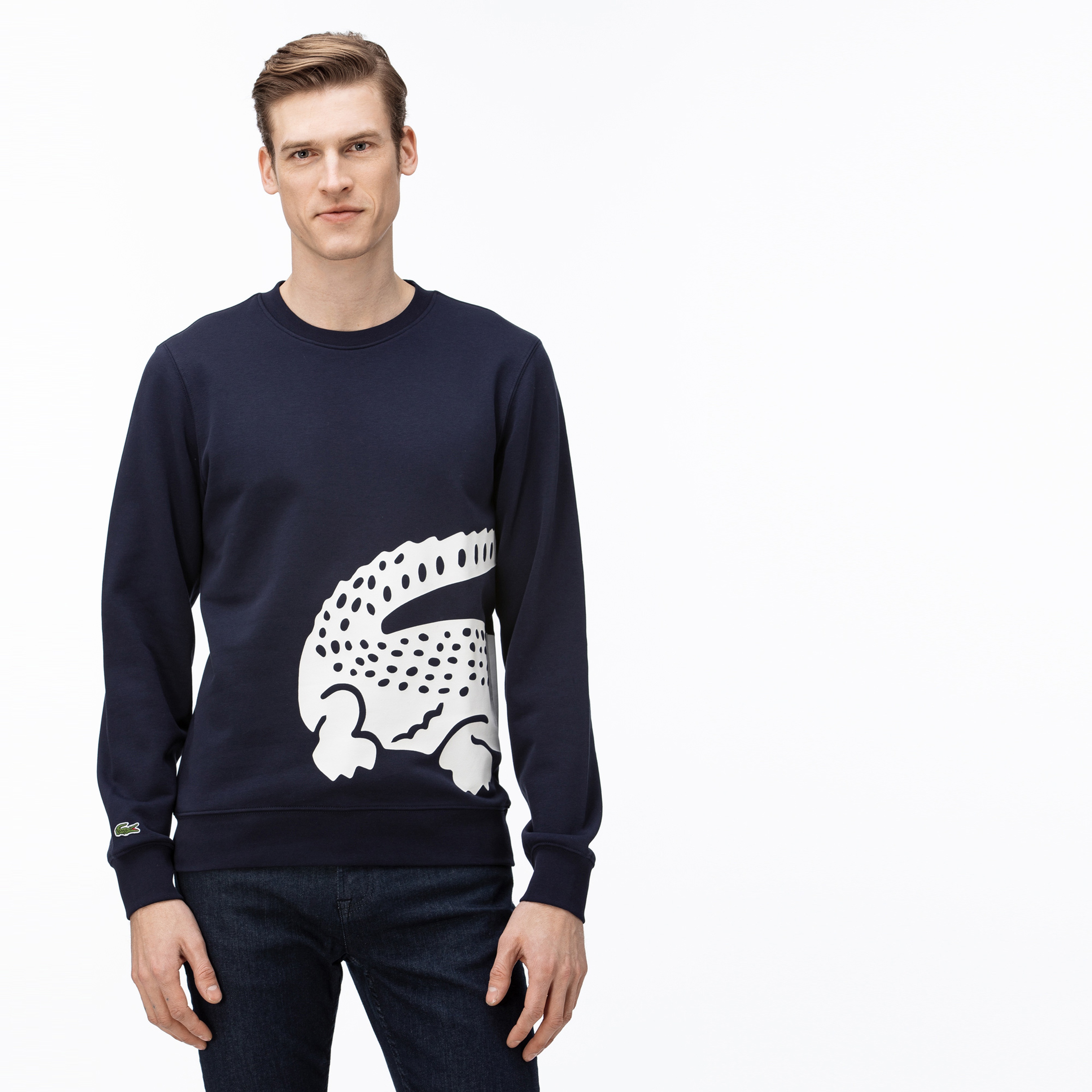 Lacoste Erkek Bisiklet Yaka Timsah Baskılı Lacivert Sweatshirt