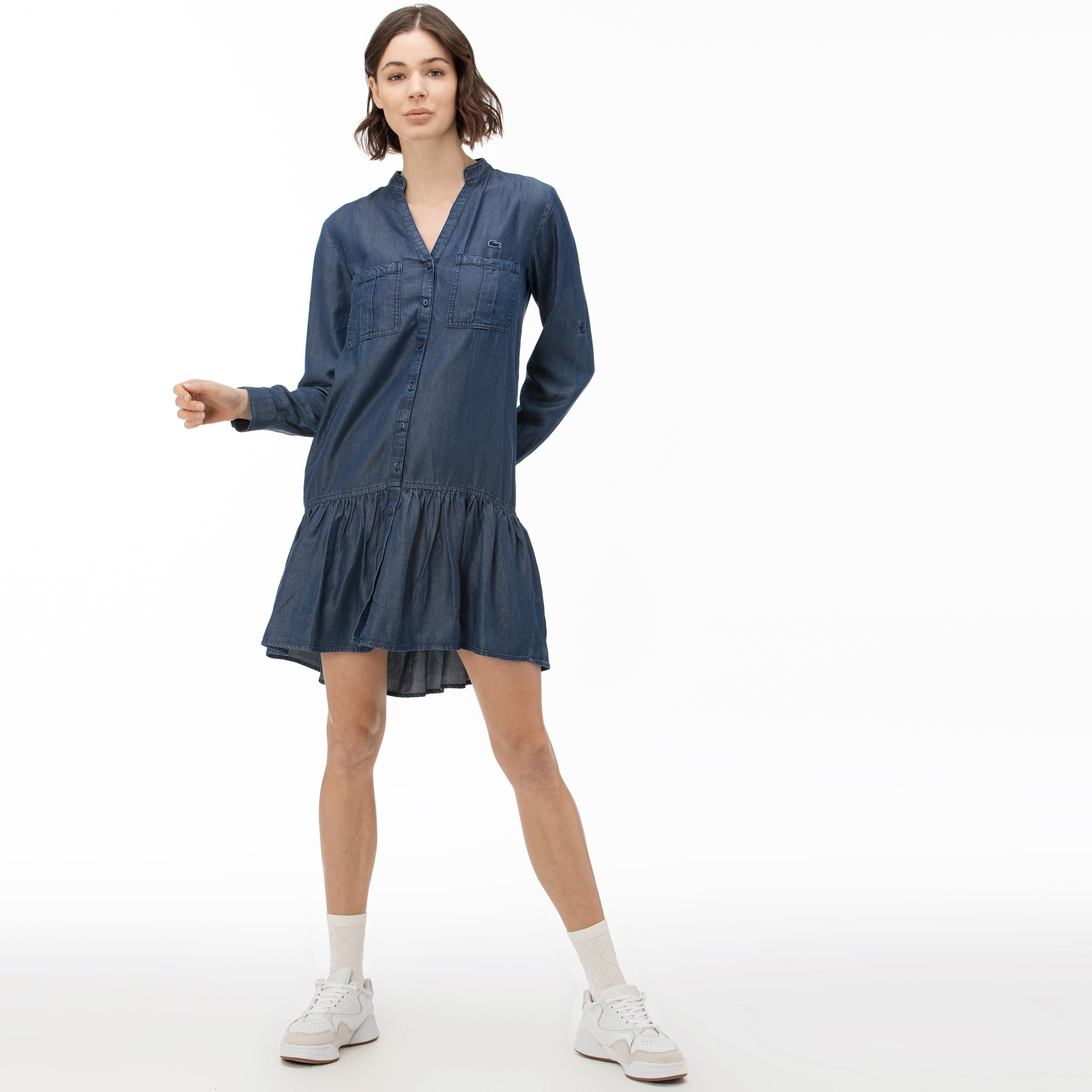 Lacoste Kadın Uzun Kollu Denim Lacivert Elbise