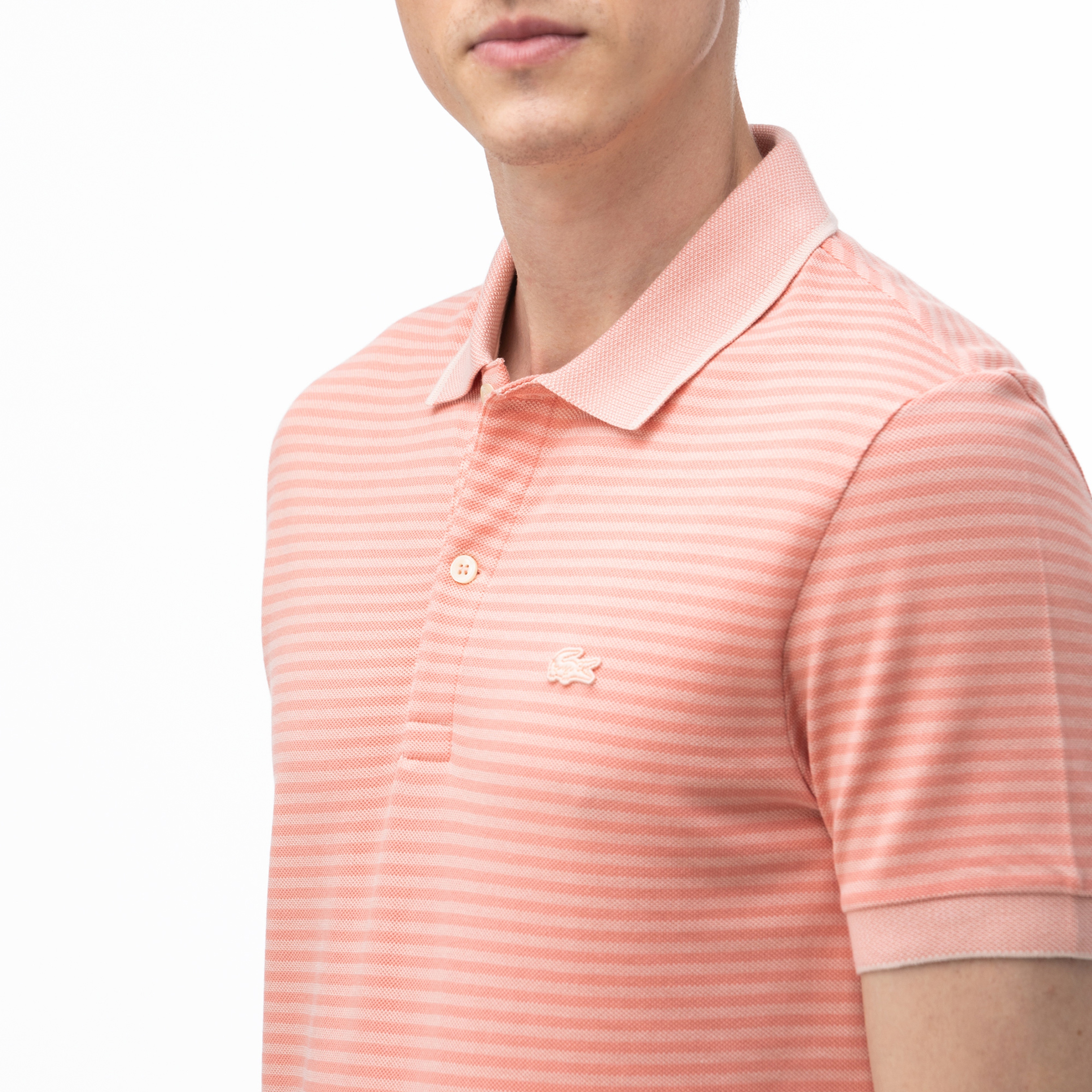 Lacoste Erkek Regular Fit Çizgili Pembe Polo