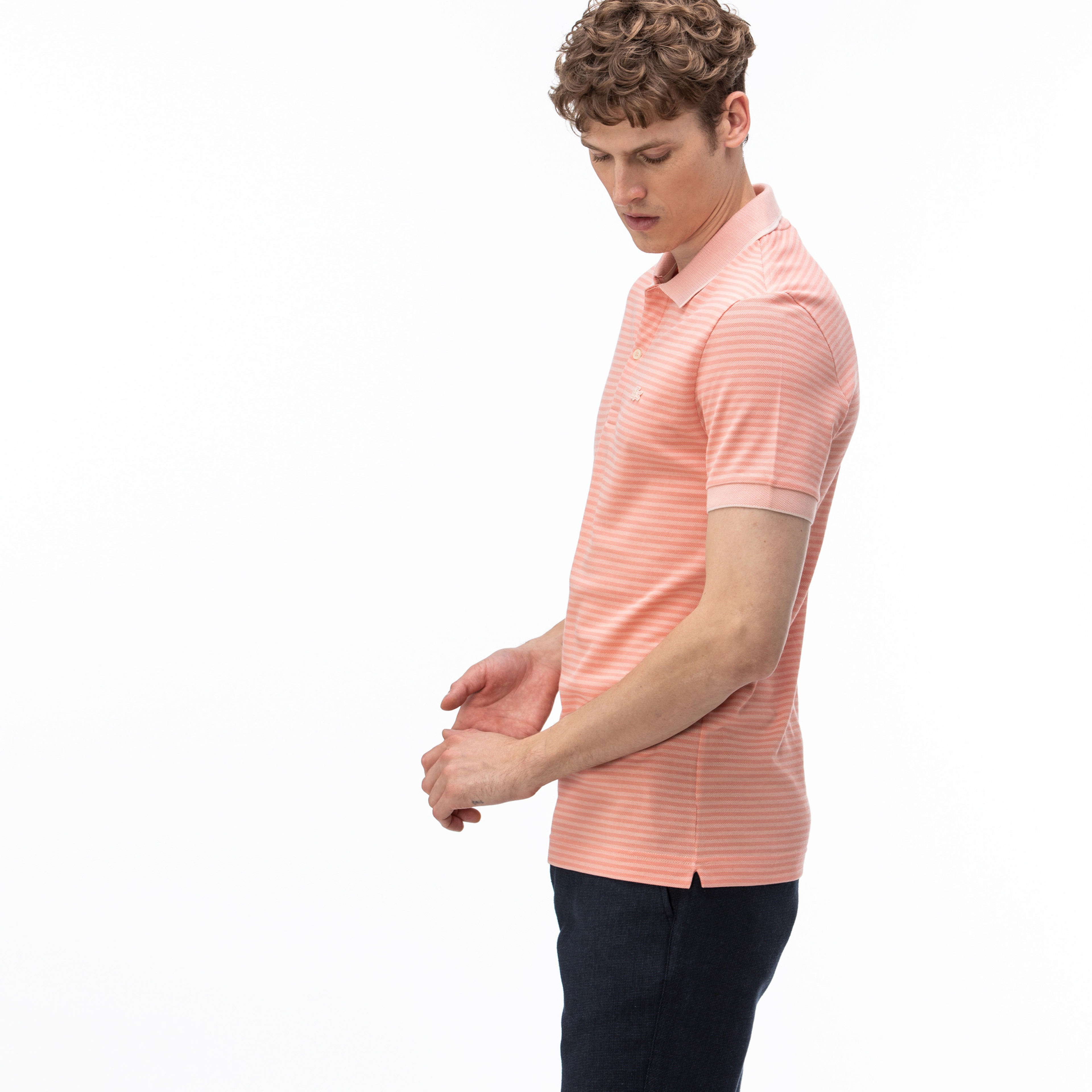 Lacoste Erkek Regular Fit Çizgili Pembe Polo