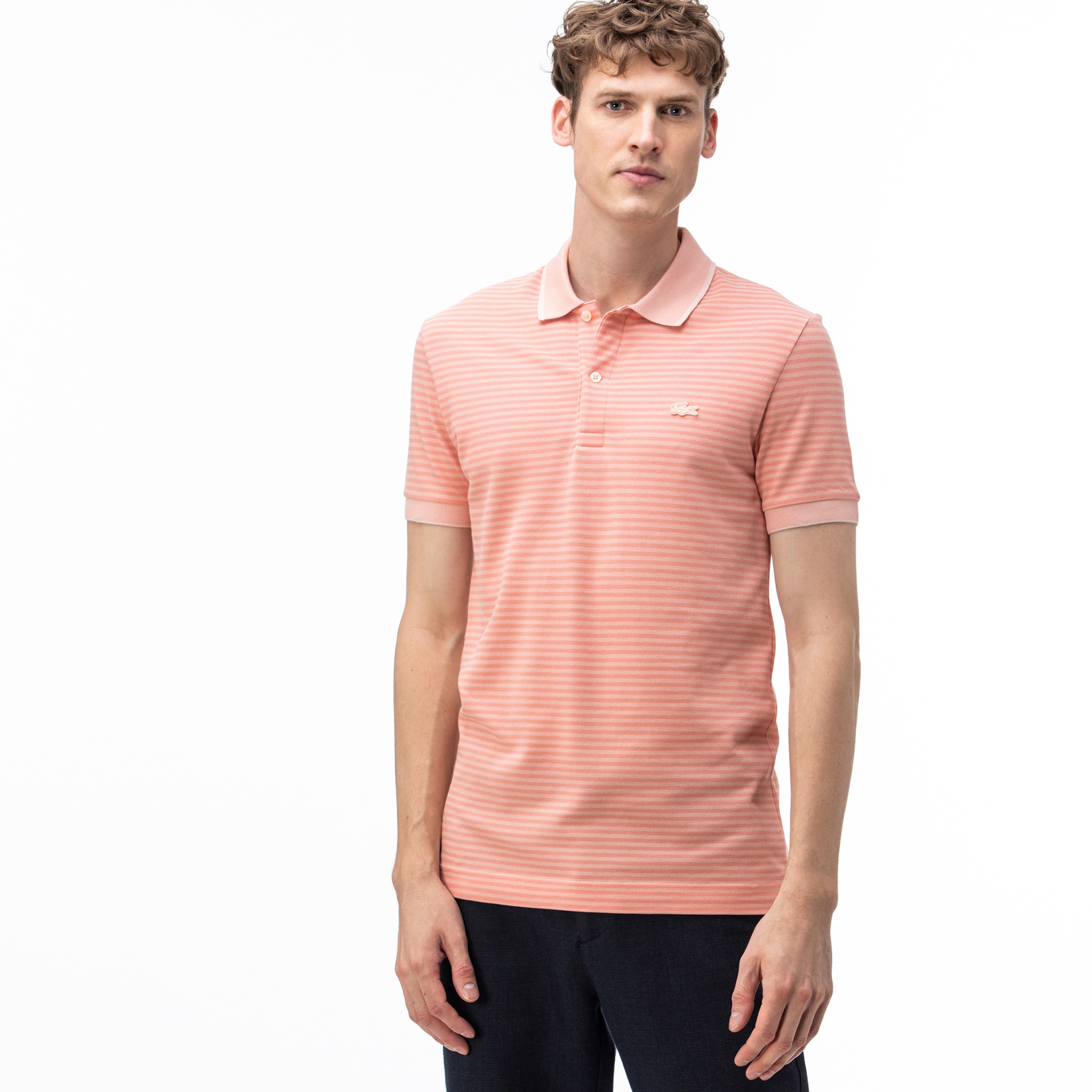 Lacoste Erkek Regular Fit Çizgili Pembe Polo