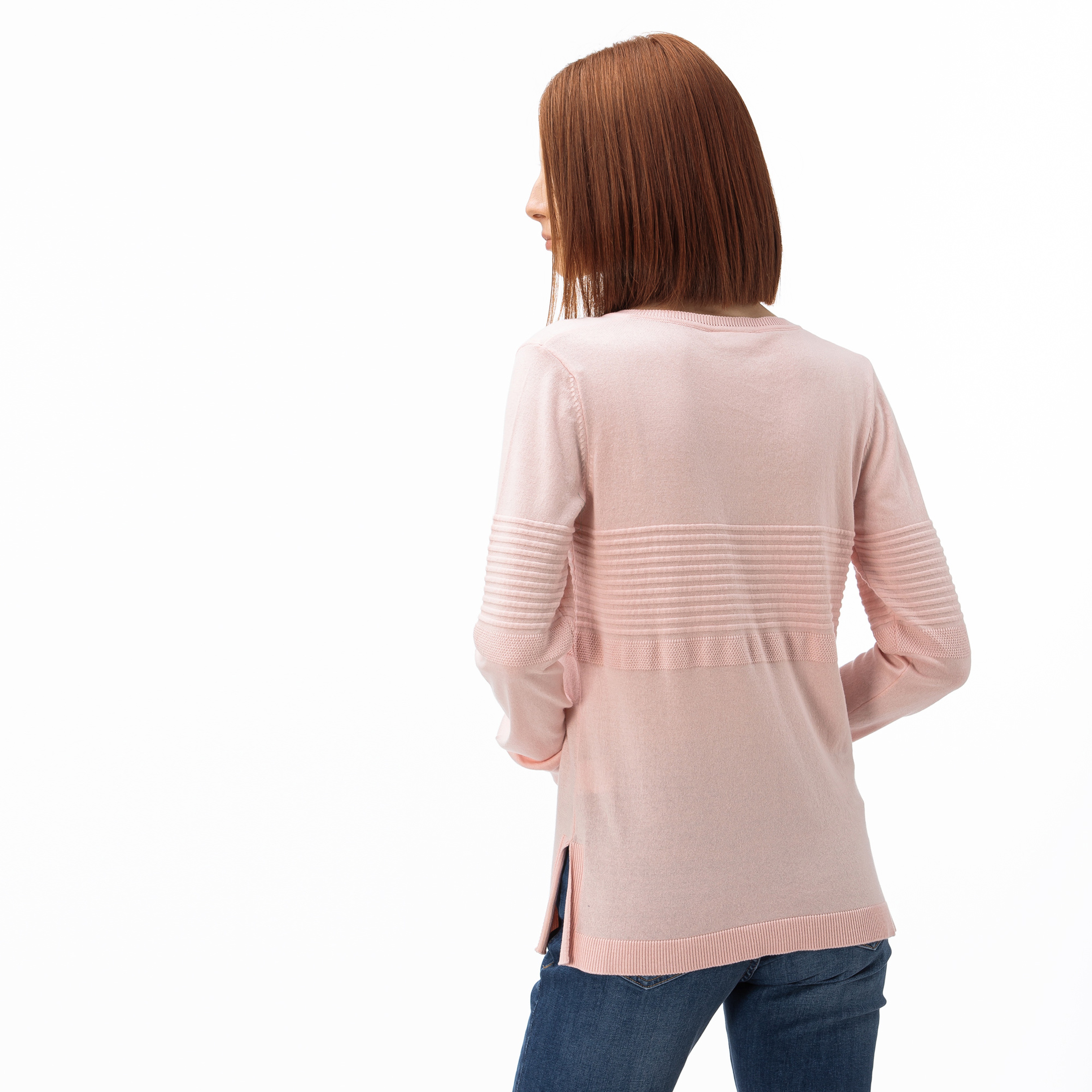 Lacoste Kadın V Yaka Açık Pembe Triko Kazak