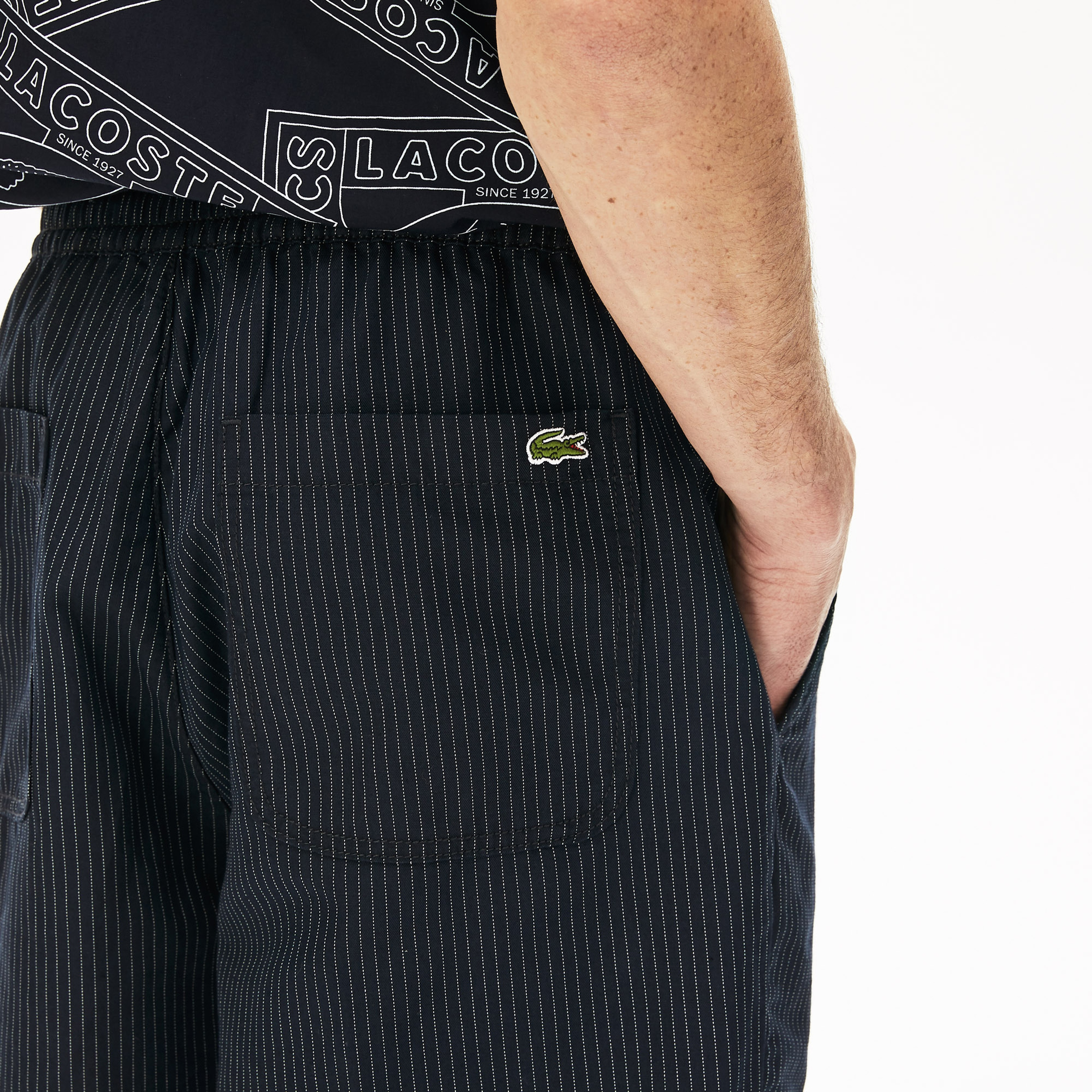 Lacoste Erkek Çizgili Lacivert Bermuda Şort