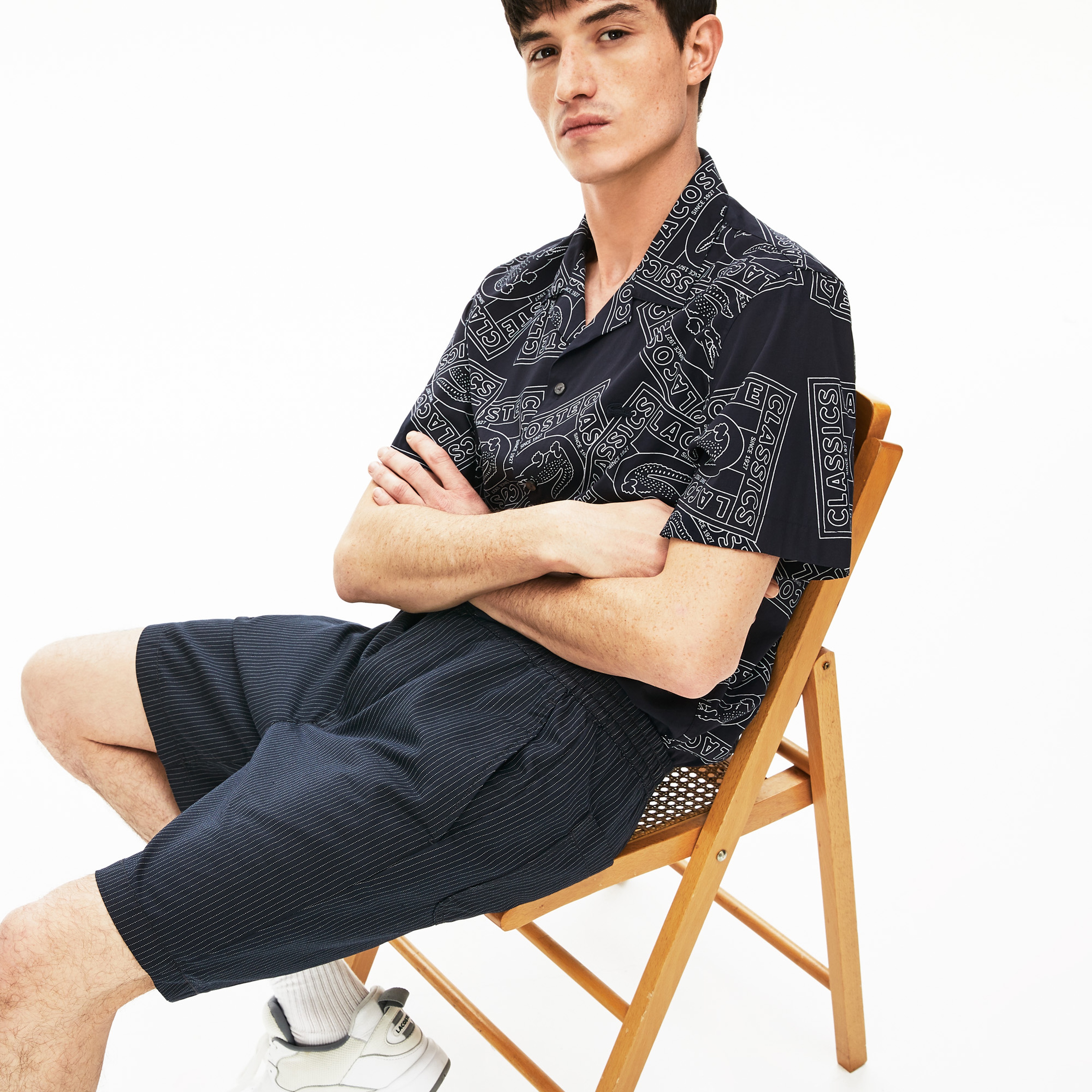 Lacoste Erkek Çizgili Lacivert Bermuda Şort