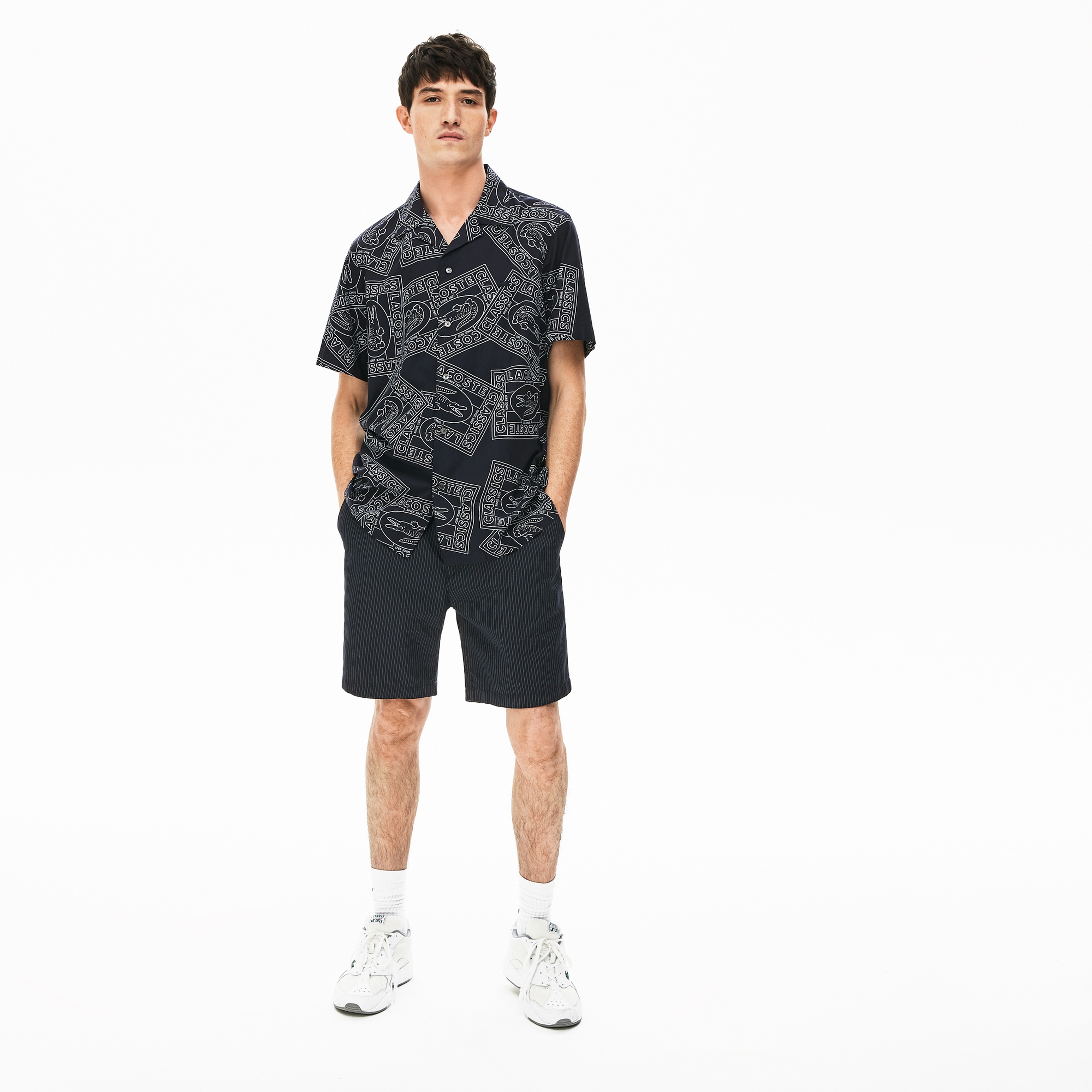 Lacoste Erkek Çizgili Lacivert Bermuda Şort