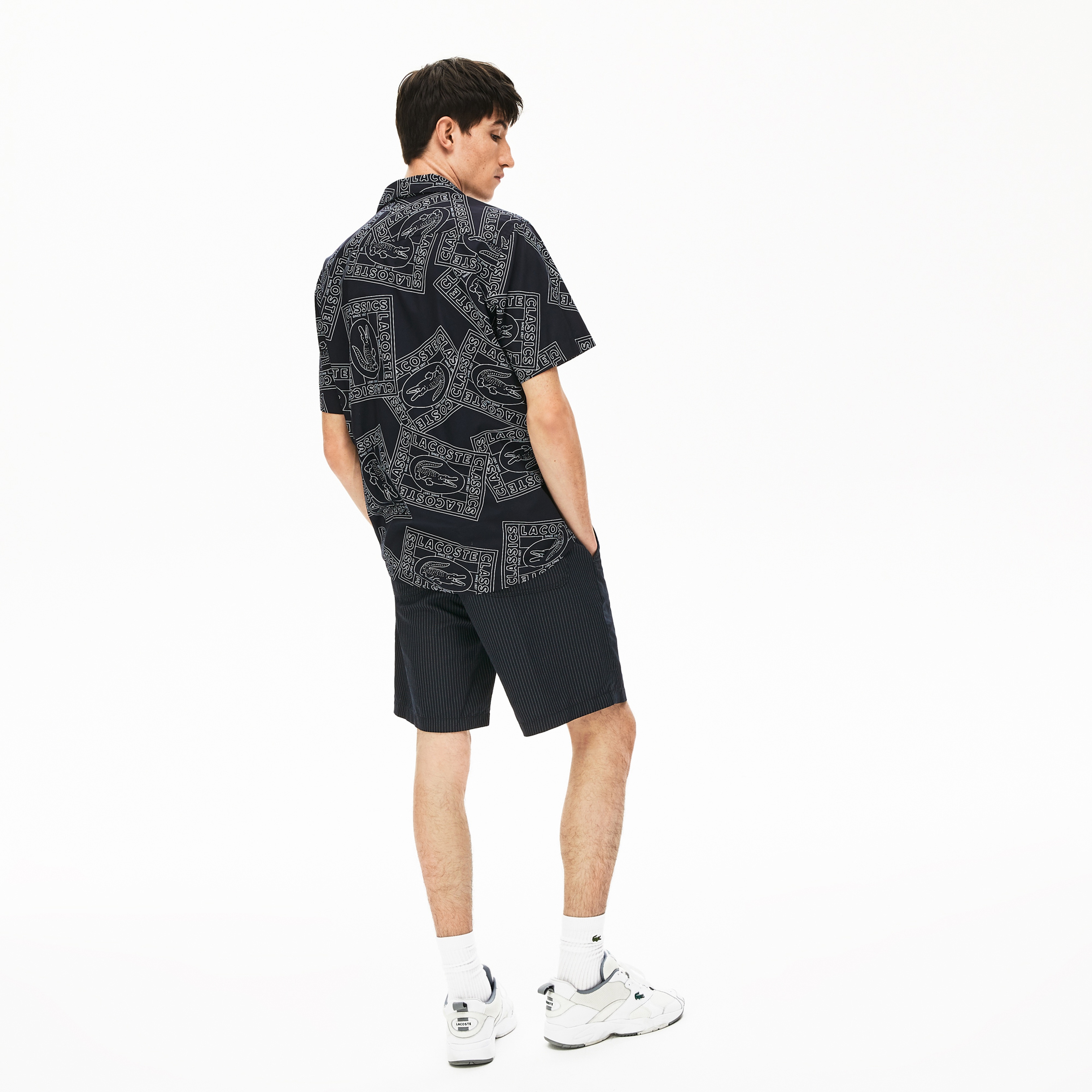 Lacoste Erkek Çizgili Lacivert Bermuda Şort