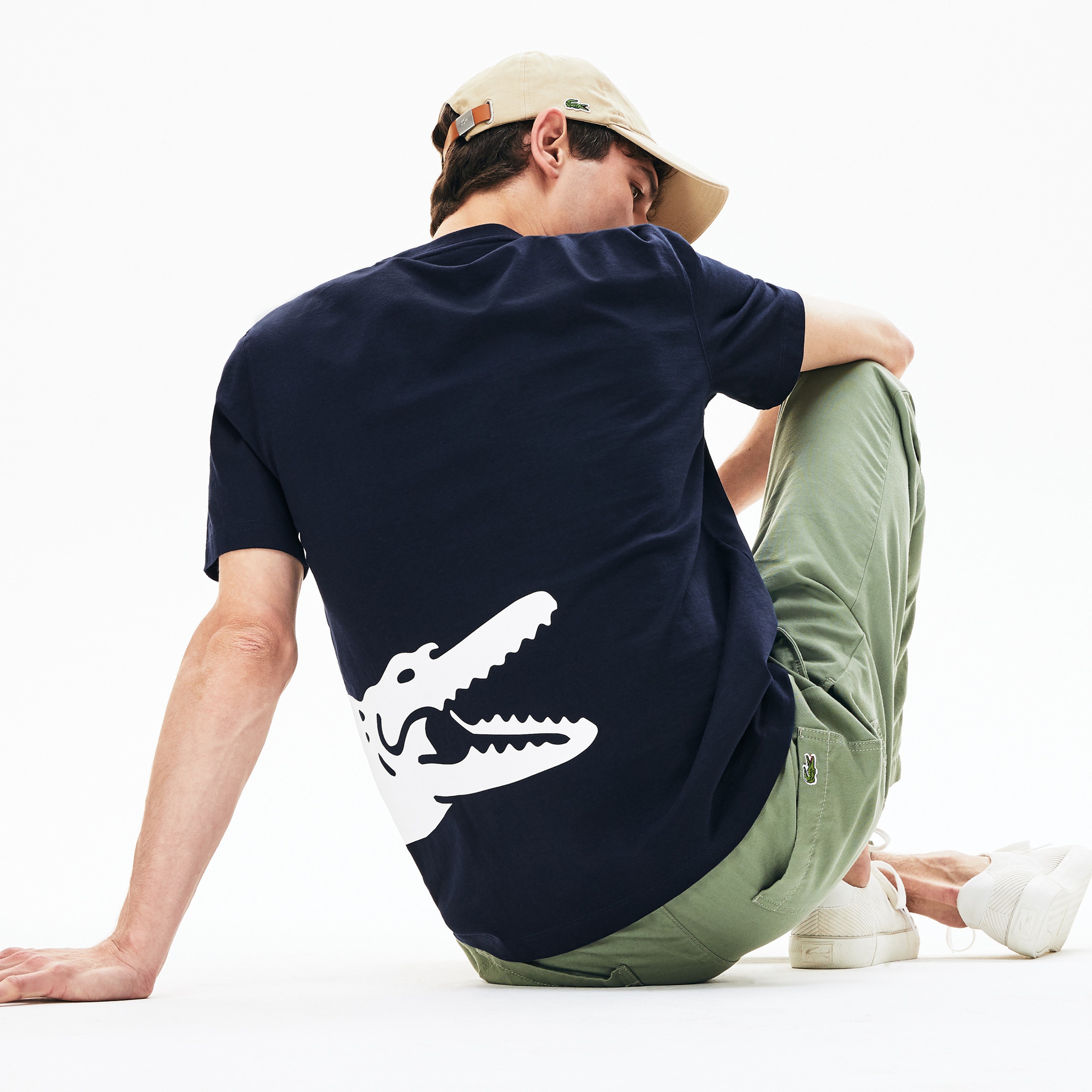 Lacoste Erkek Bisiklet Yaka Timsah Baskılı Lacivert T-Shirt