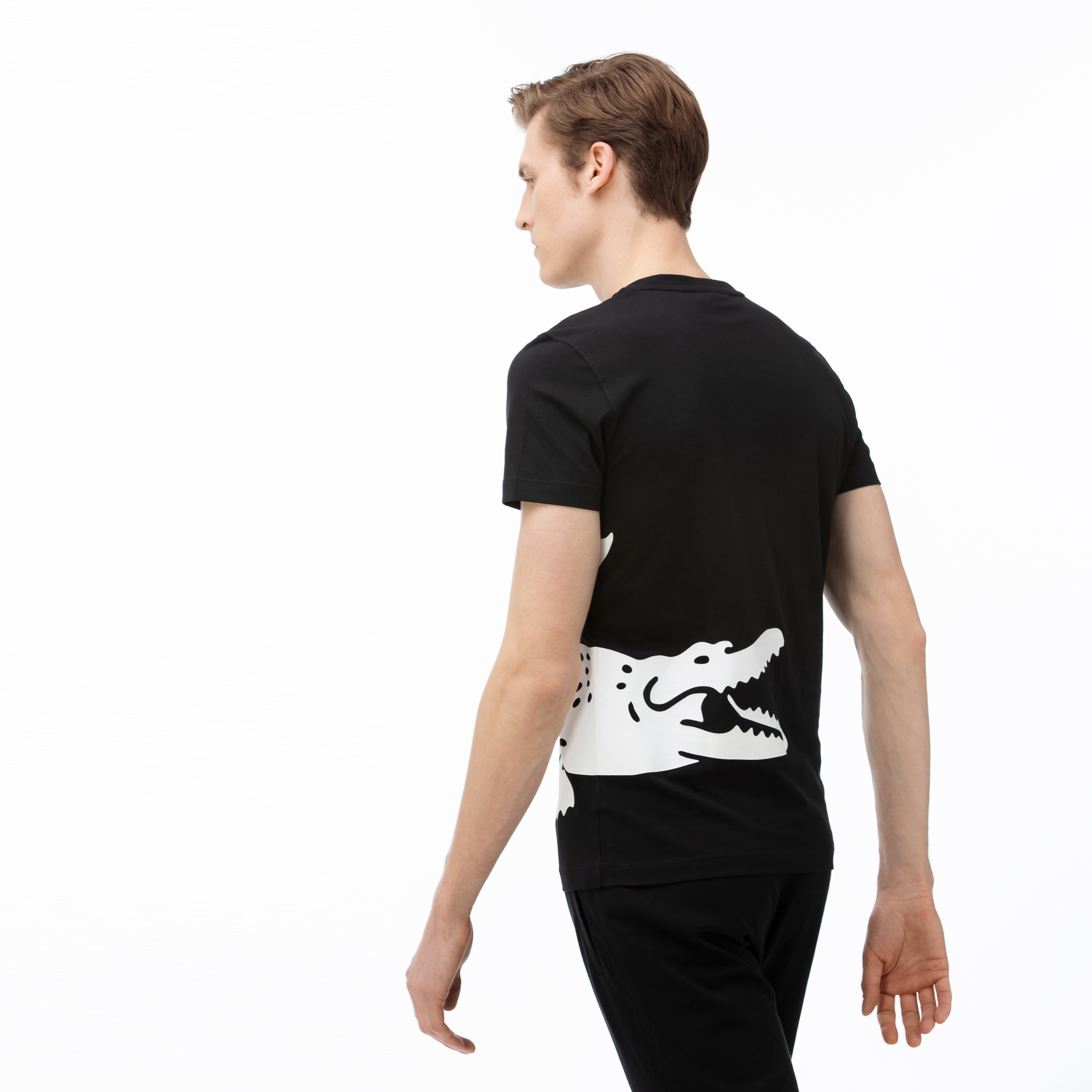 Lacoste Erkek Bisiklet Yaka Timsah Baskılı Siyah T-Shirt