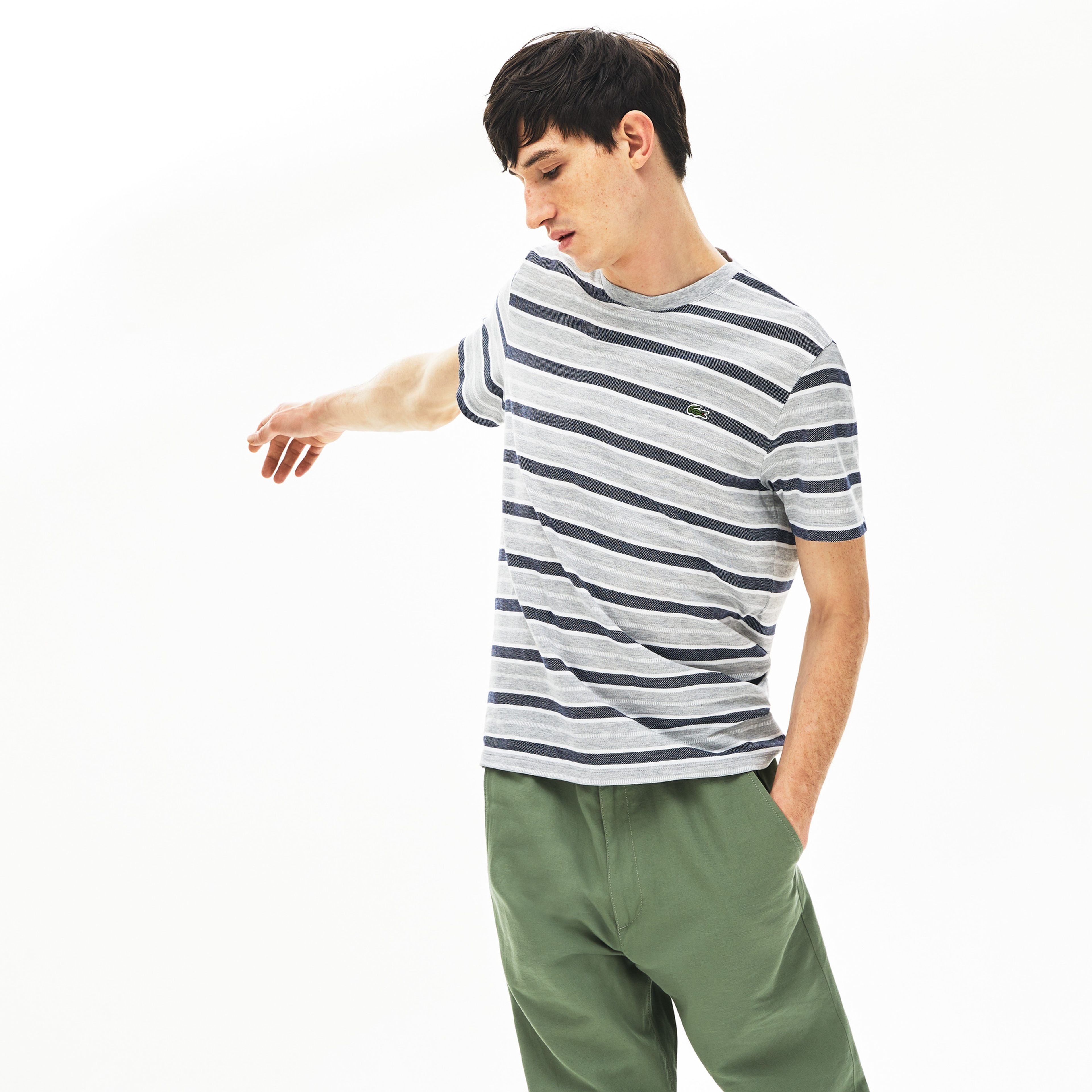 Lacoste Erkek Bisiklet Yaka Çizgili Renkli T-Shirt