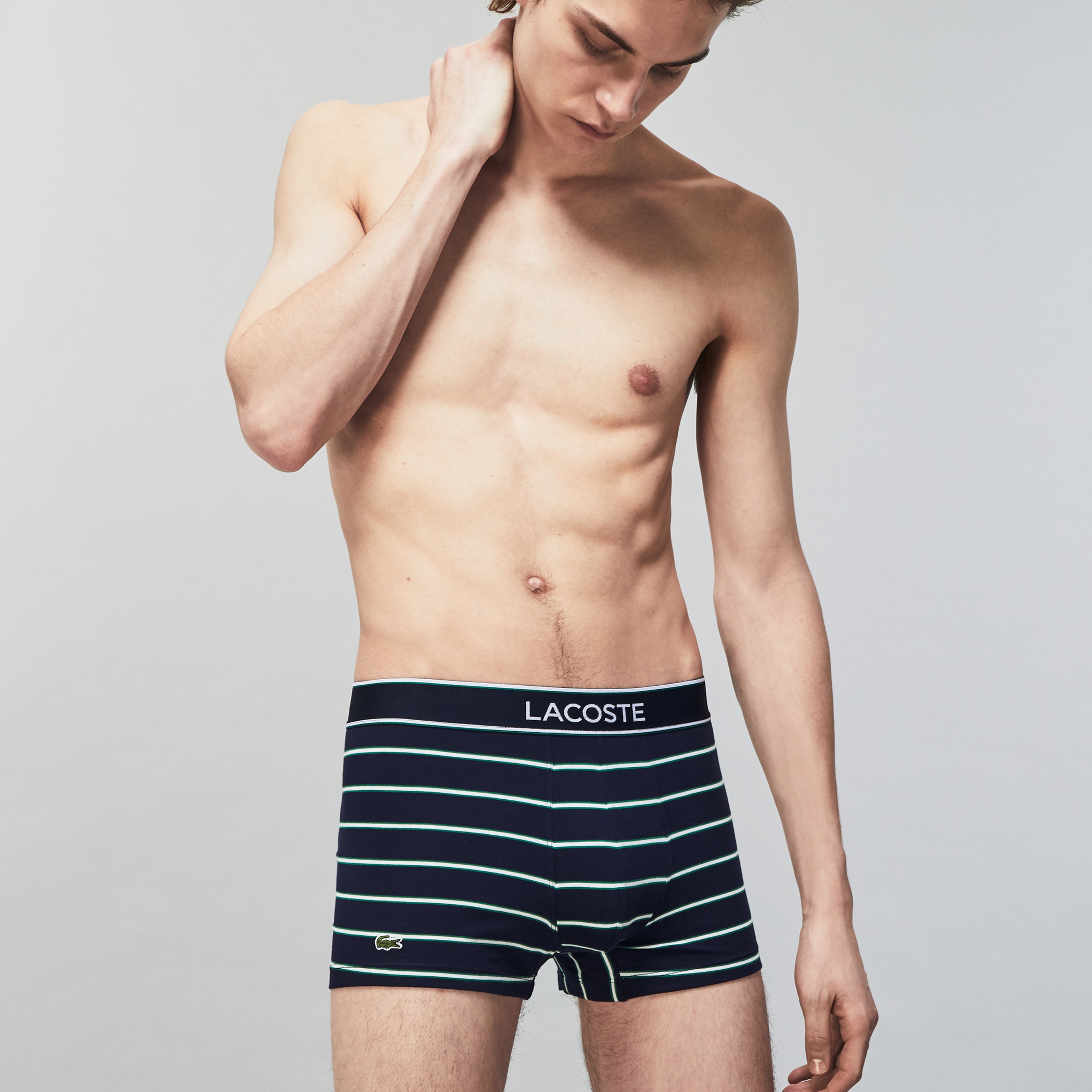 Lacoste Erkek Timsah Baskılı 3'lü Gri - Beyaz - Lacivert Boxer