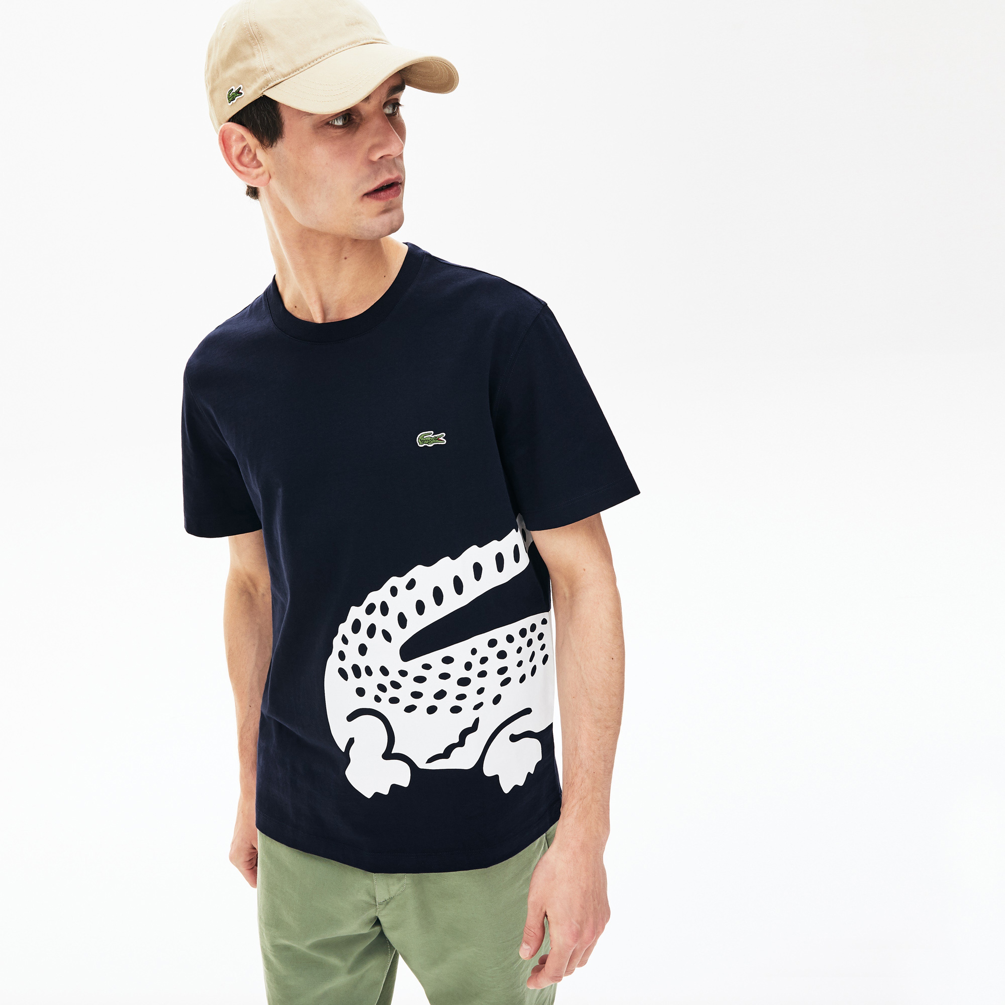 Lacoste Erkek Bisiklet Yaka Timsah Baskılı Lacivert T-Shirt