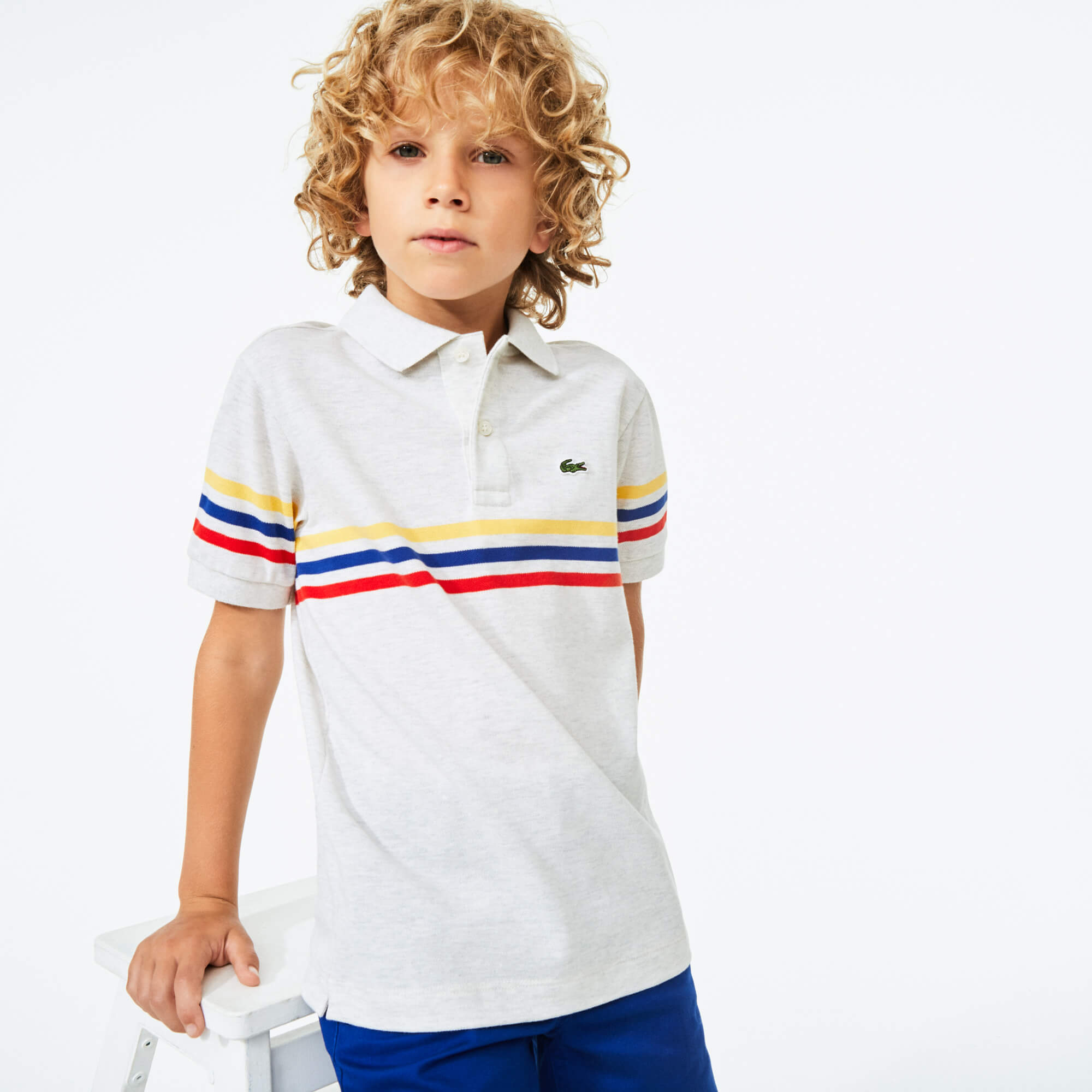 Lacoste Çocuk Çizgili Gri Polo
