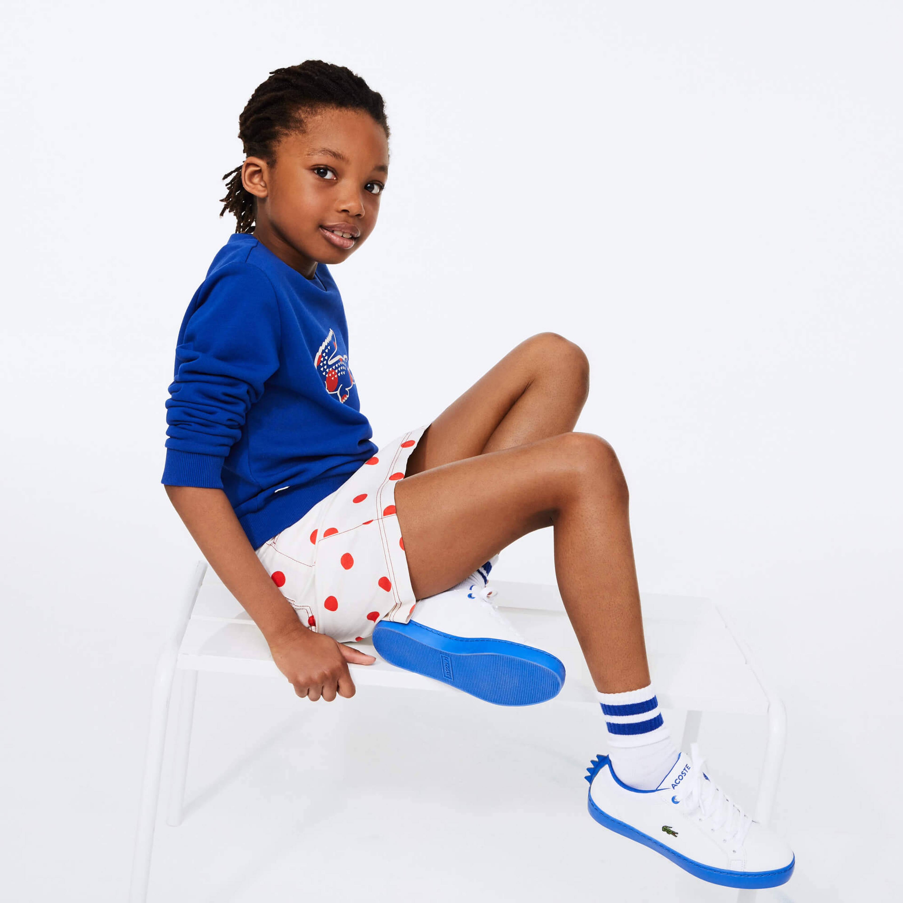 Lacoste Çocuk Bisiklet Yaka Timsah Baskılı Saks Mavi Sweatshirt