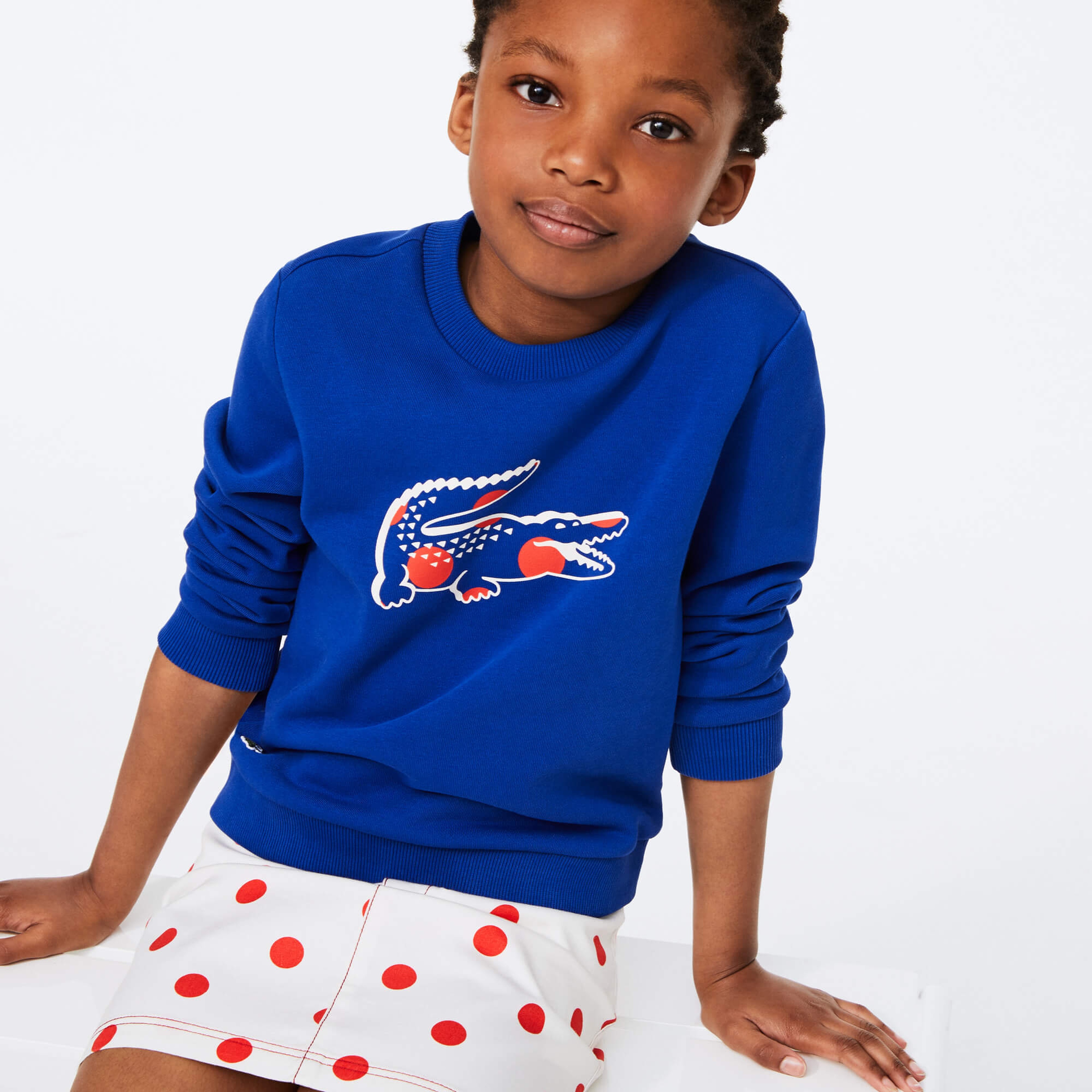 Lacoste Çocuk Bisiklet Yaka Timsah Baskılı Saks Mavi Sweatshirt