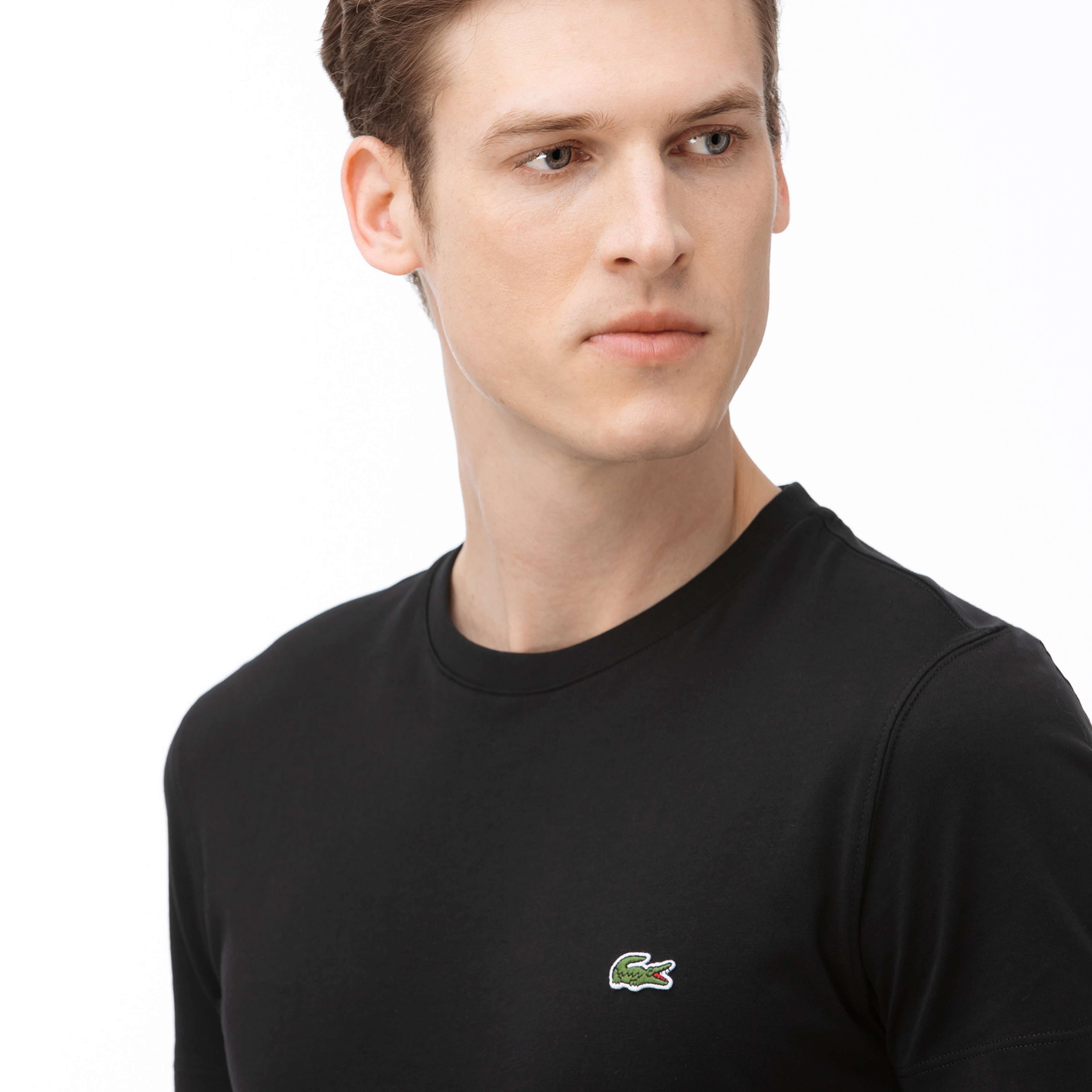 Lacoste Erkek Bisiklet Yaka Timsah Baskılı Siyah T-Shirt