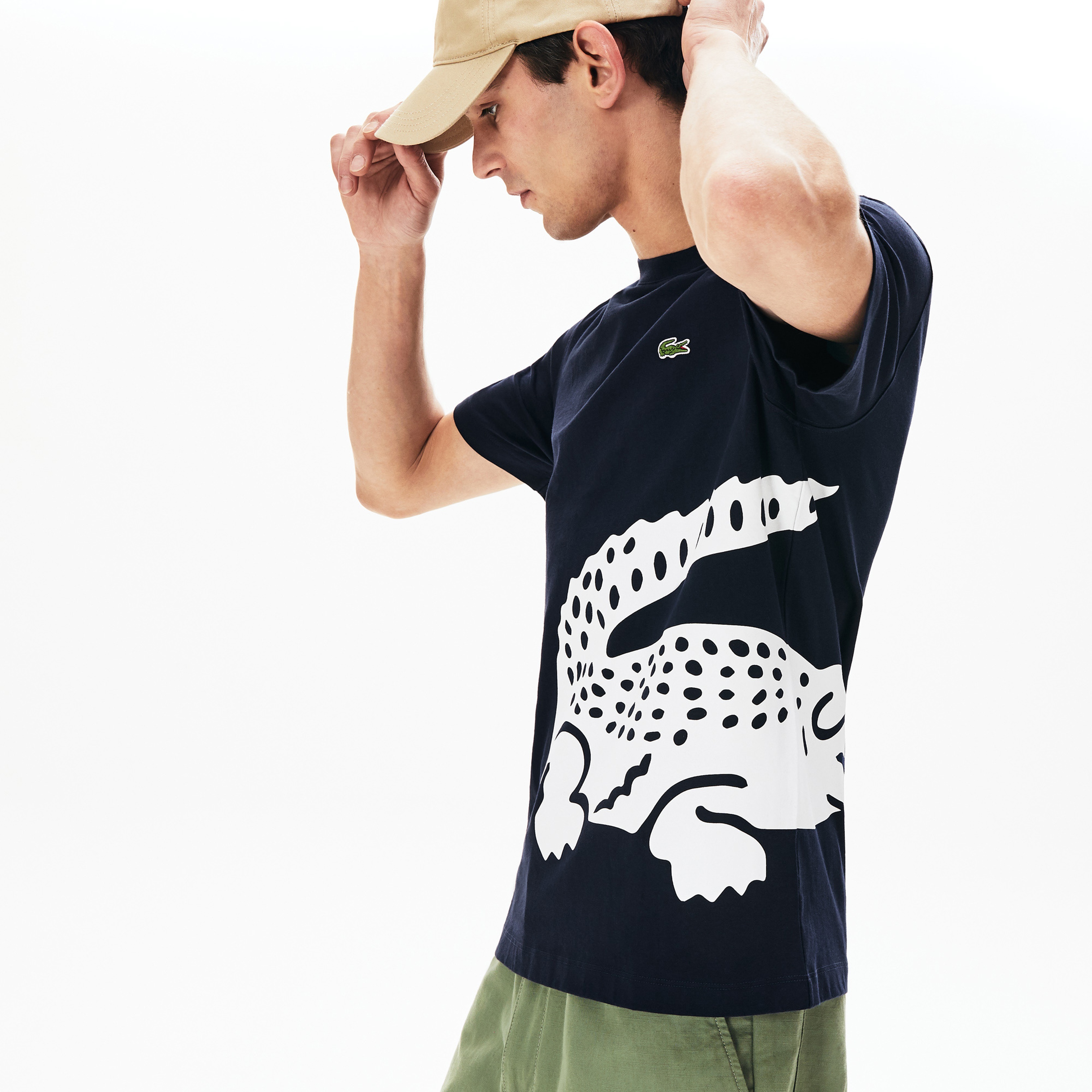 Lacoste Erkek Bisiklet Yaka Timsah Baskılı Lacivert T-Shirt