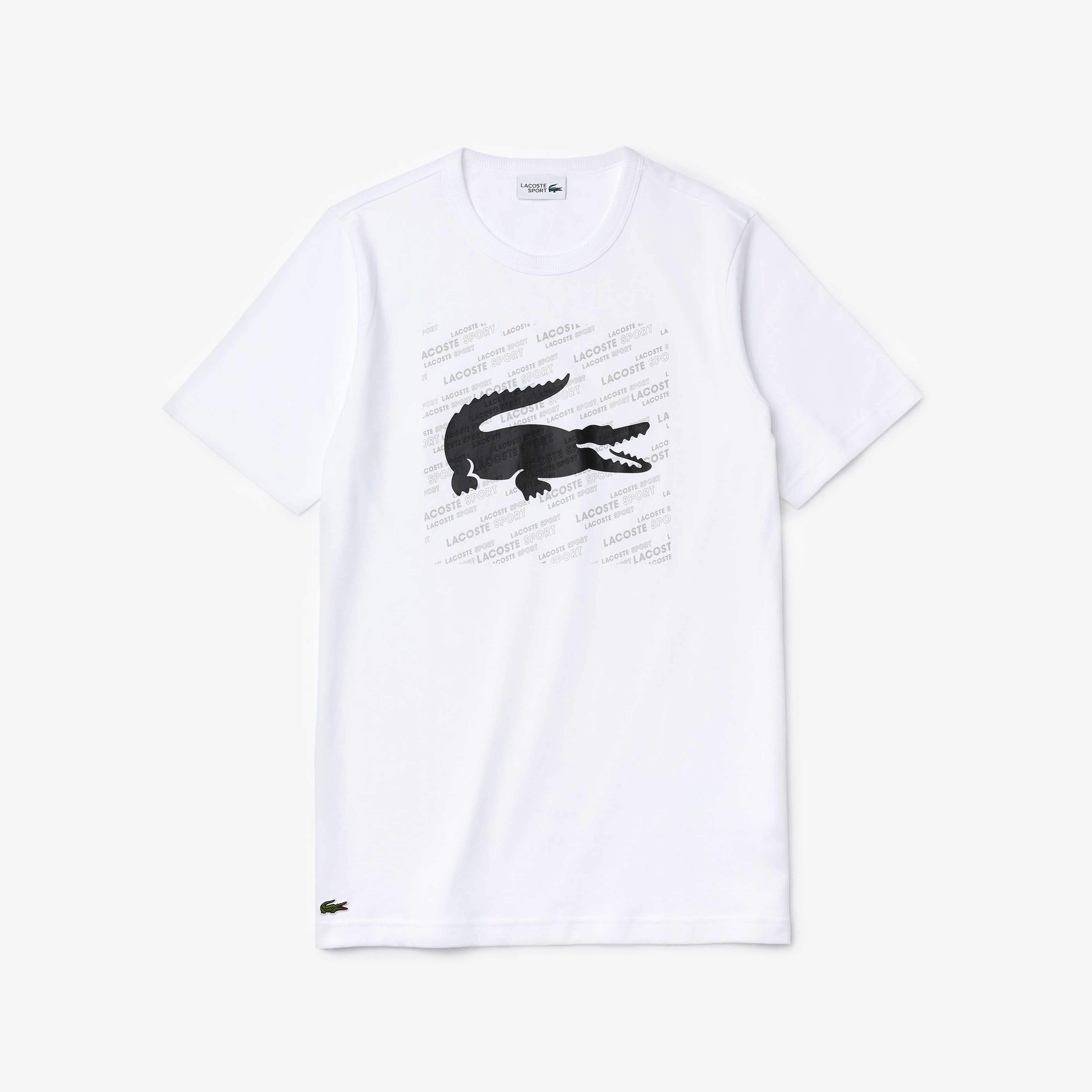Lacoste Sport Erkek Bisiklet Yaka Timsah Baskılı Beyaz T-Shirt