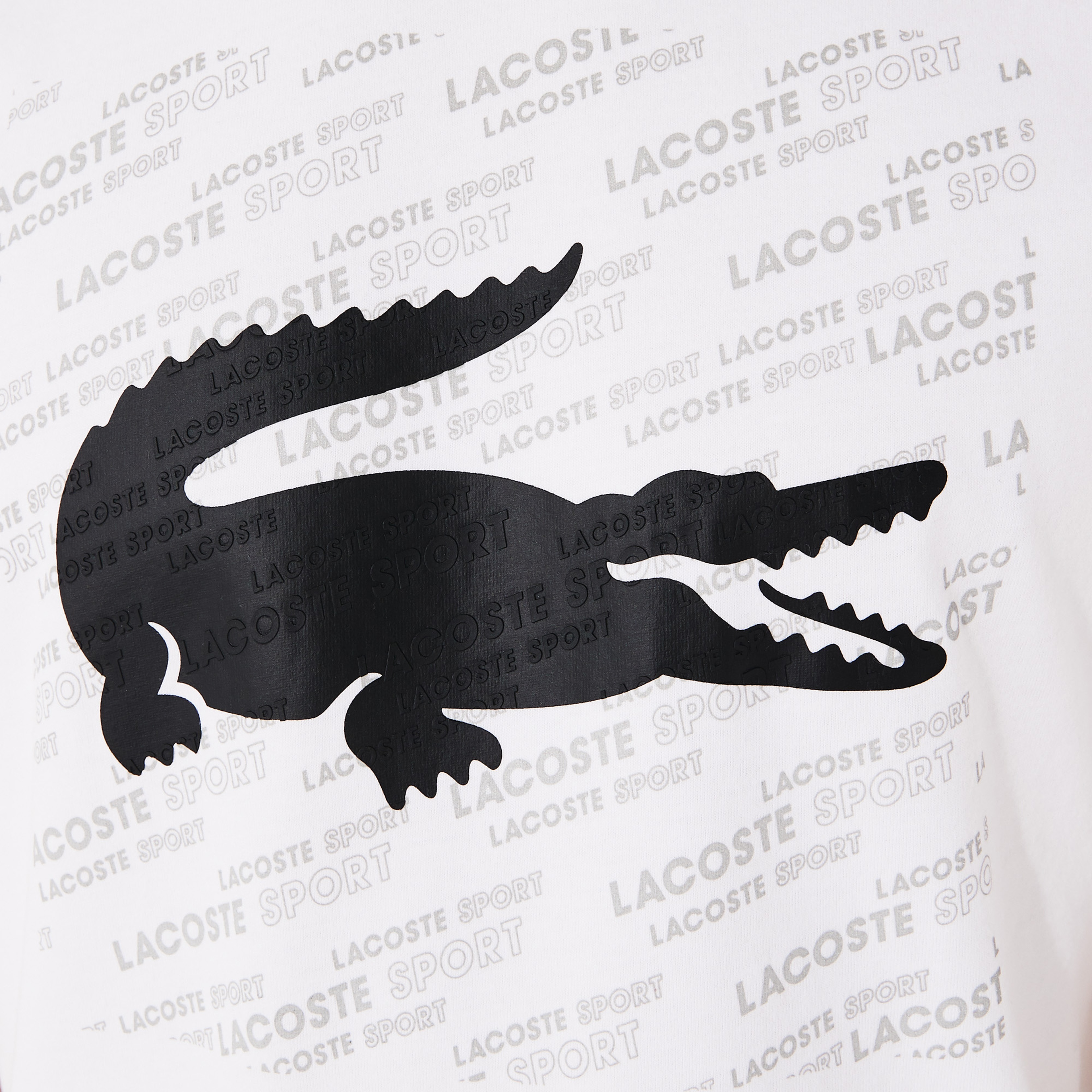 Lacoste Sport Erkek Bisiklet Yaka Timsah Baskılı Beyaz T-Shirt