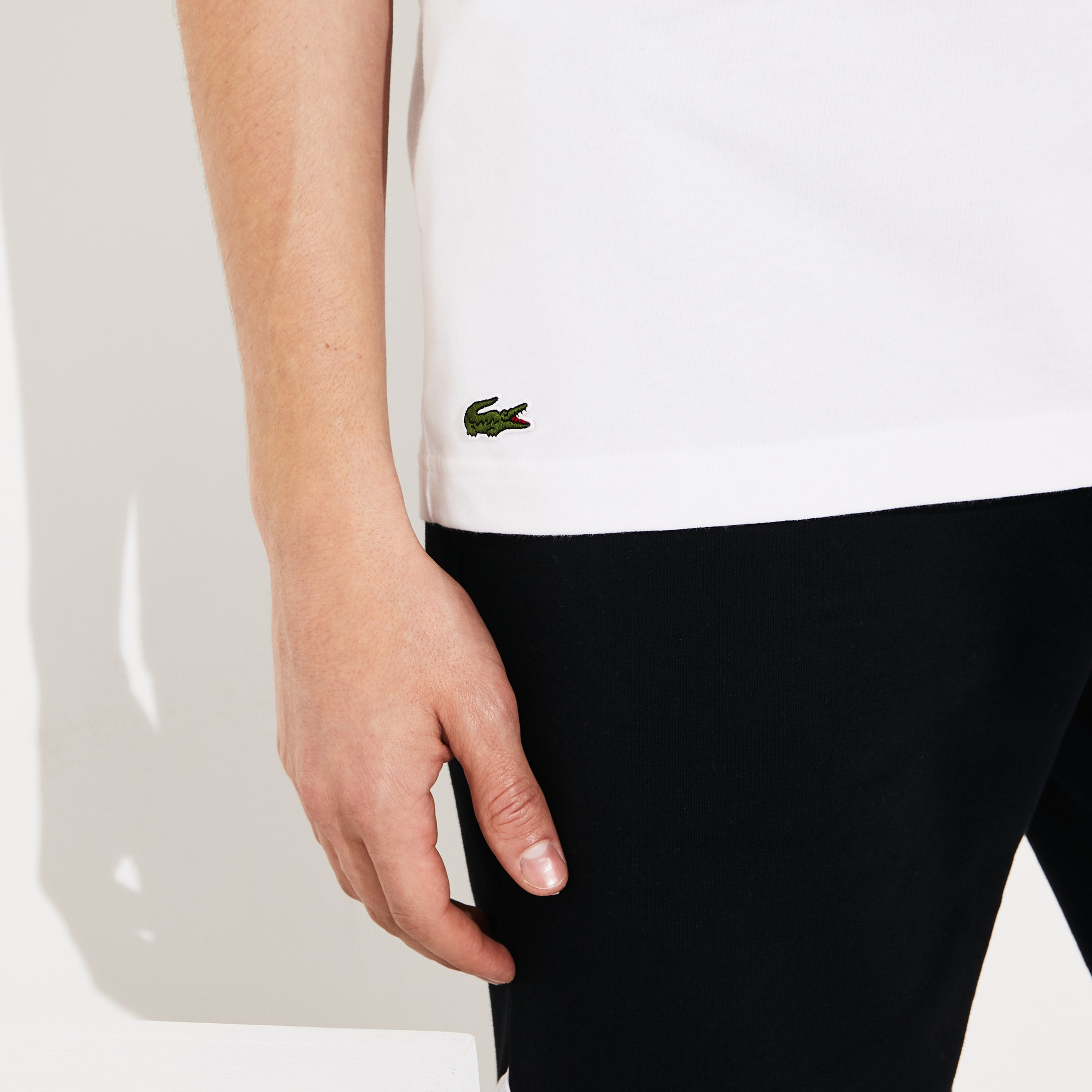 Lacoste Sport Erkek Bisiklet Yaka Timsah Baskılı Beyaz T-Shirt
