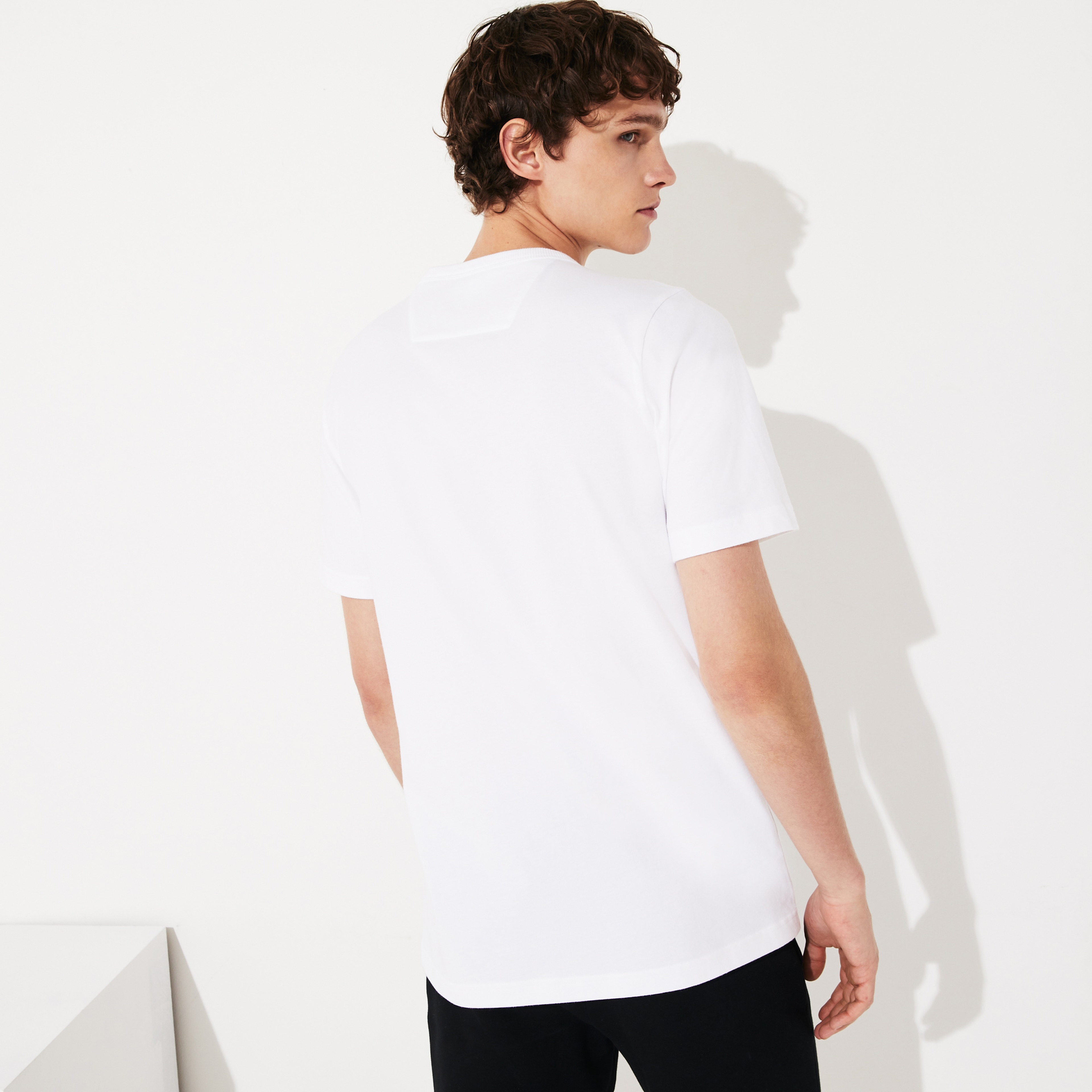 Lacoste Sport Erkek Bisiklet Yaka Timsah Baskılı Beyaz T-Shirt