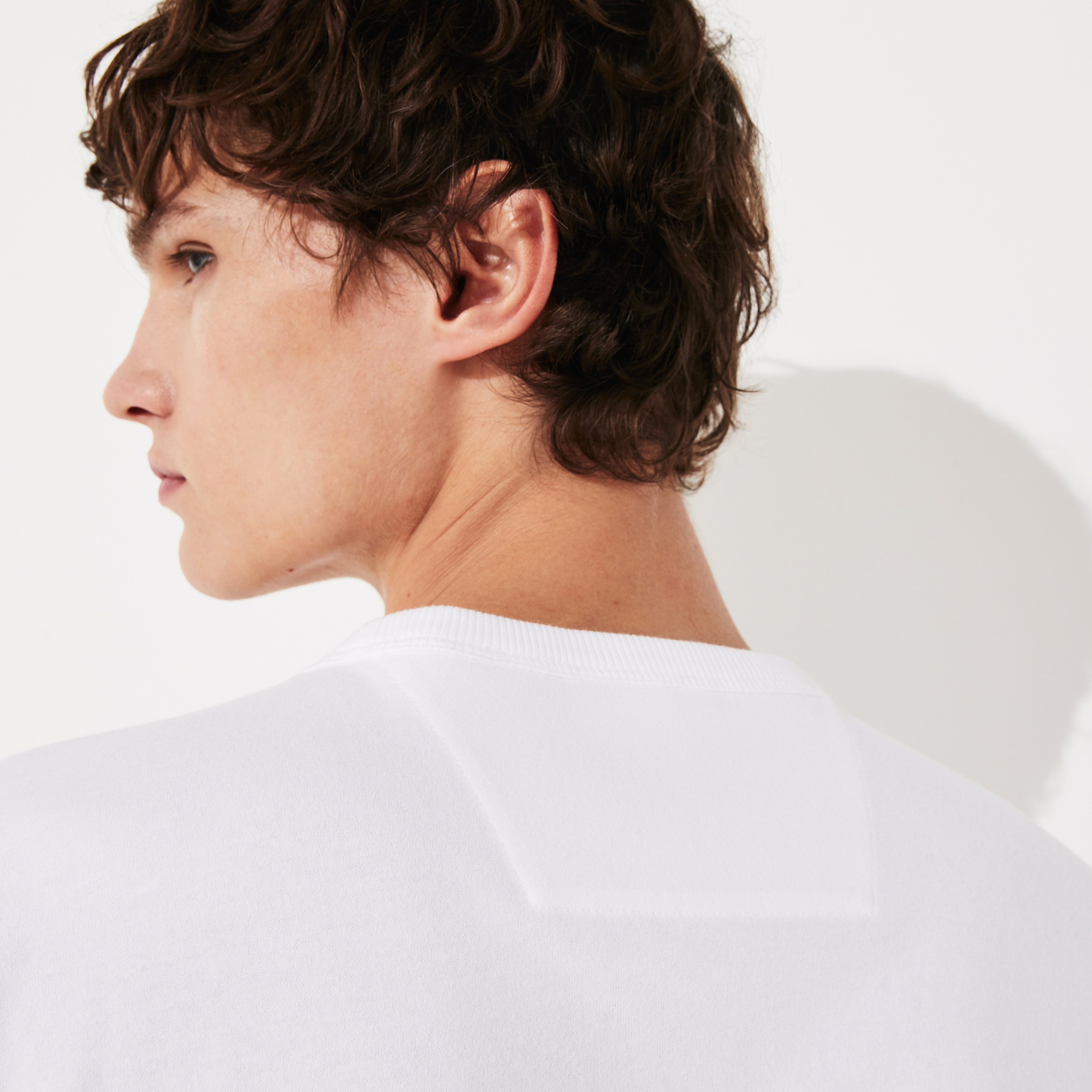 Lacoste Sport Erkek Bisiklet Yaka Timsah Baskılı Beyaz T-Shirt