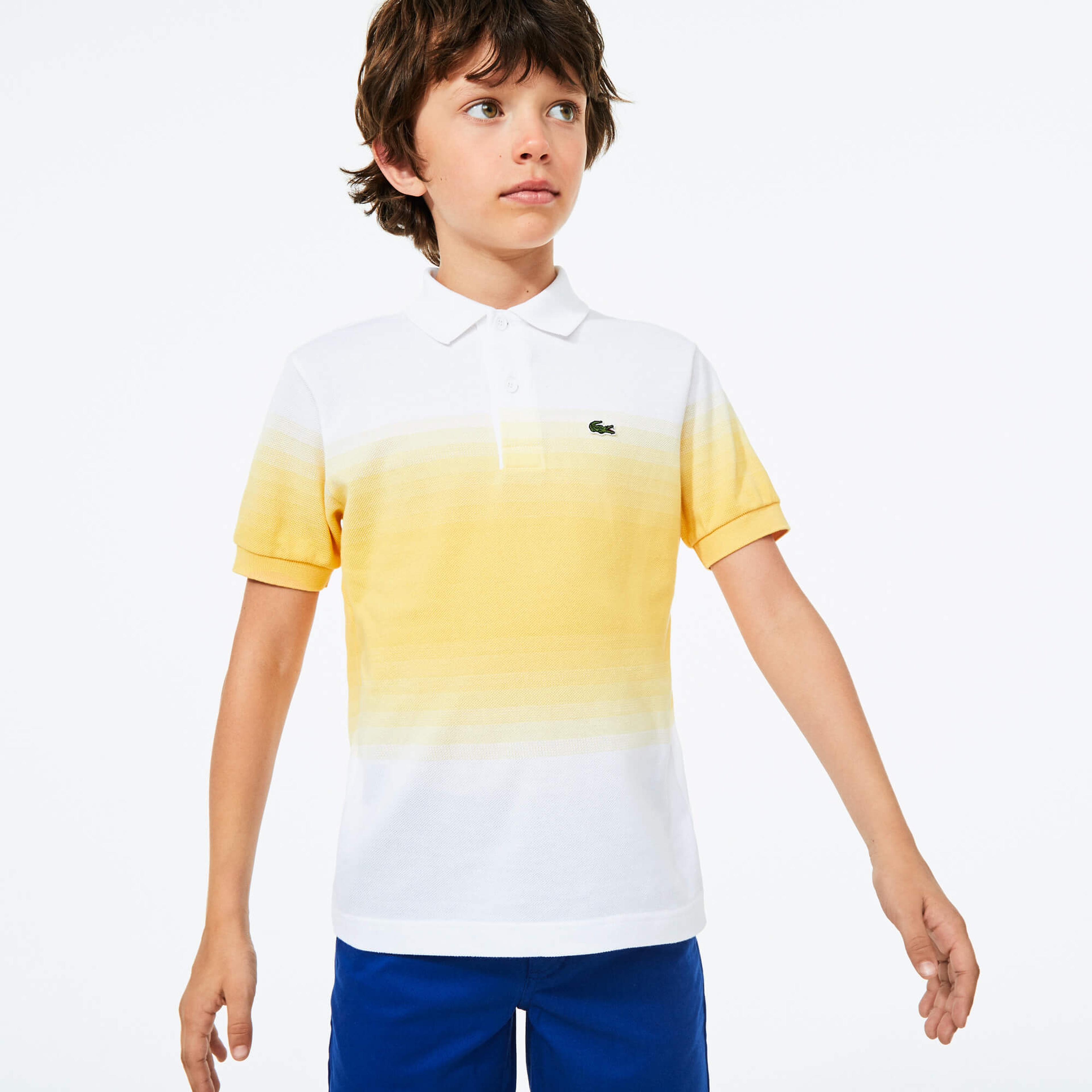 Lacoste Çocuk Blok Desenli Beyaz - Sarı Polo