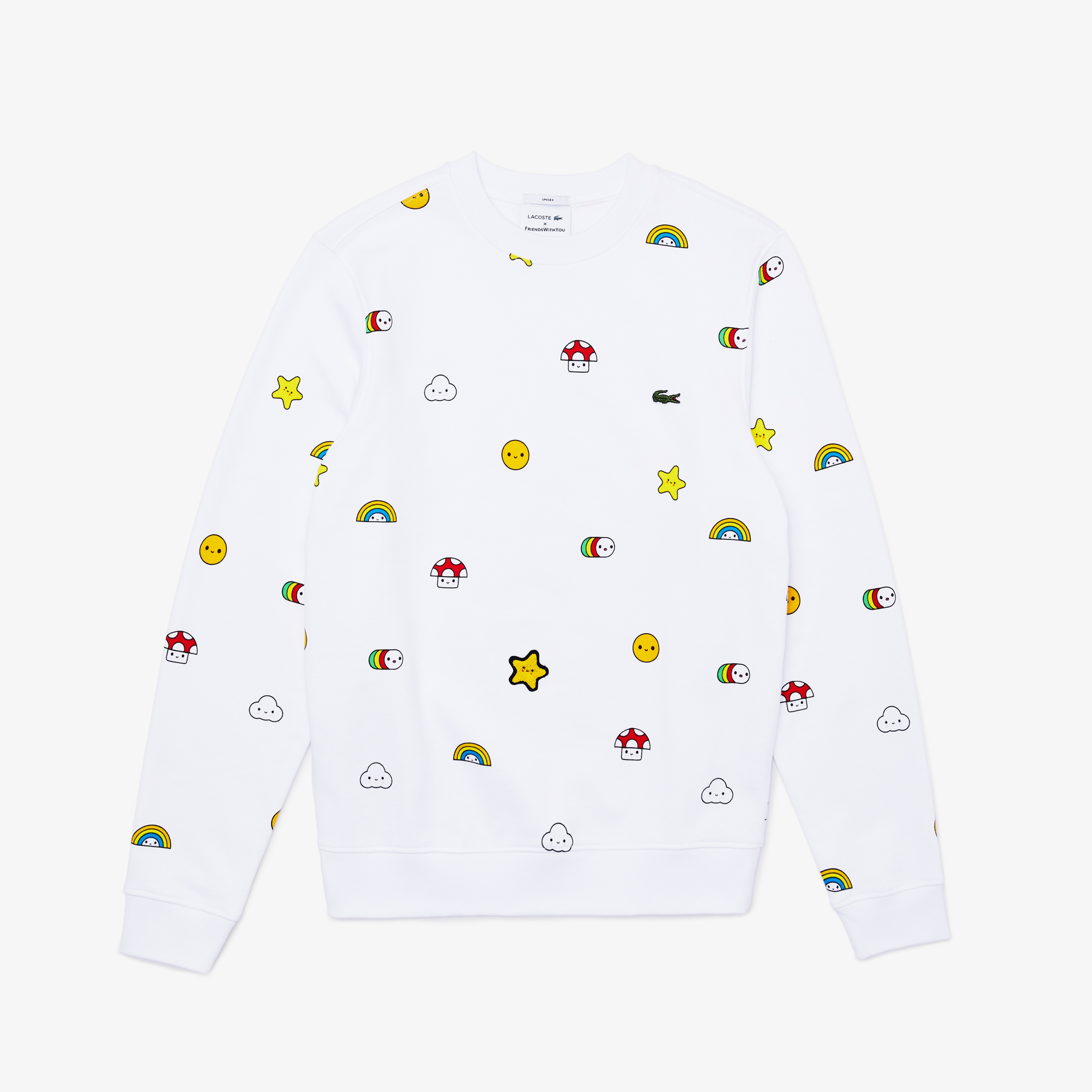 Lacoste X FriendsWithYou Unisex Bisiklet Yaka Desenli Beyaz Sweatshirt