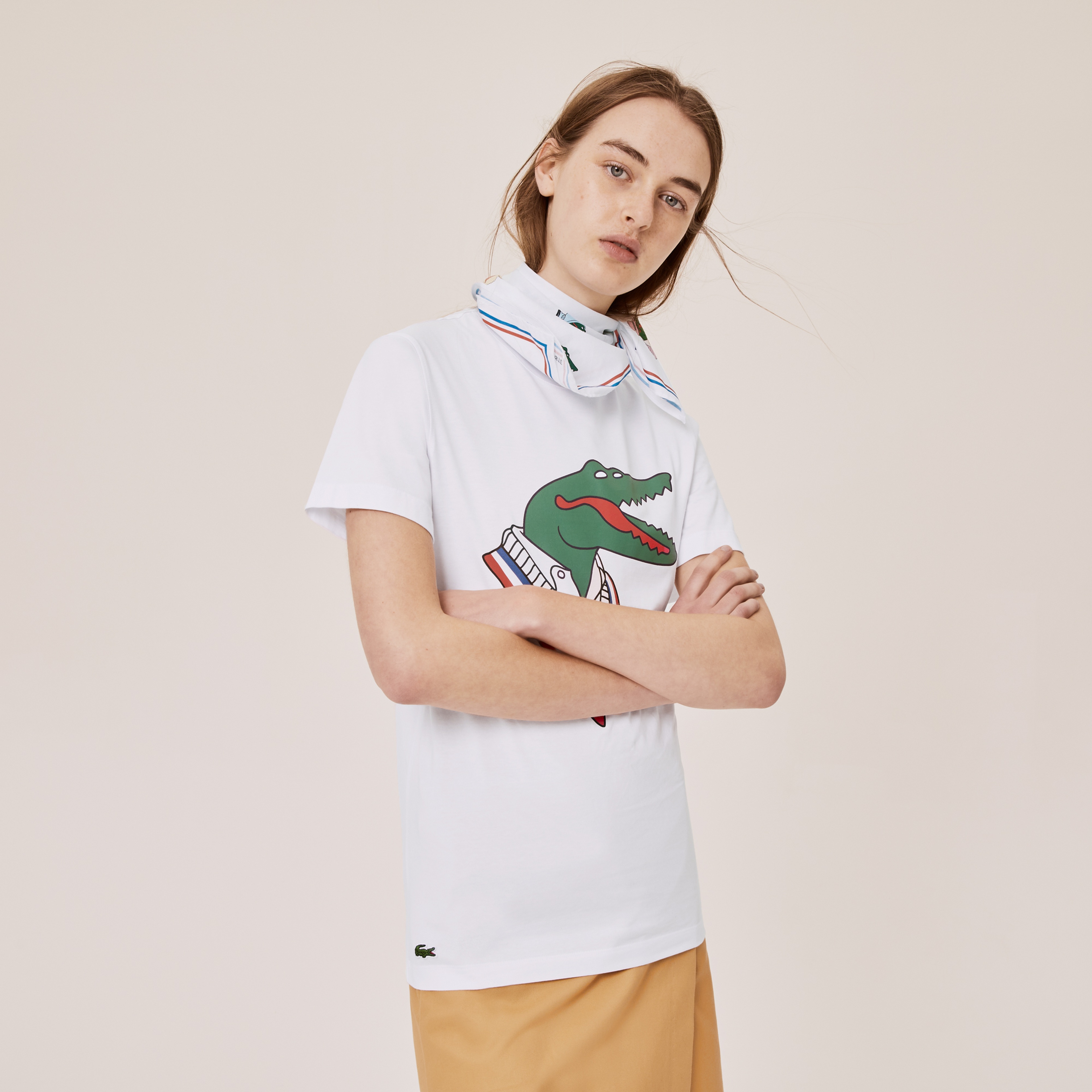 Lacoste X Jean-Michel Tixier Unisex Bisiklet Yaka Baskılı Beyaz T-Shirt
