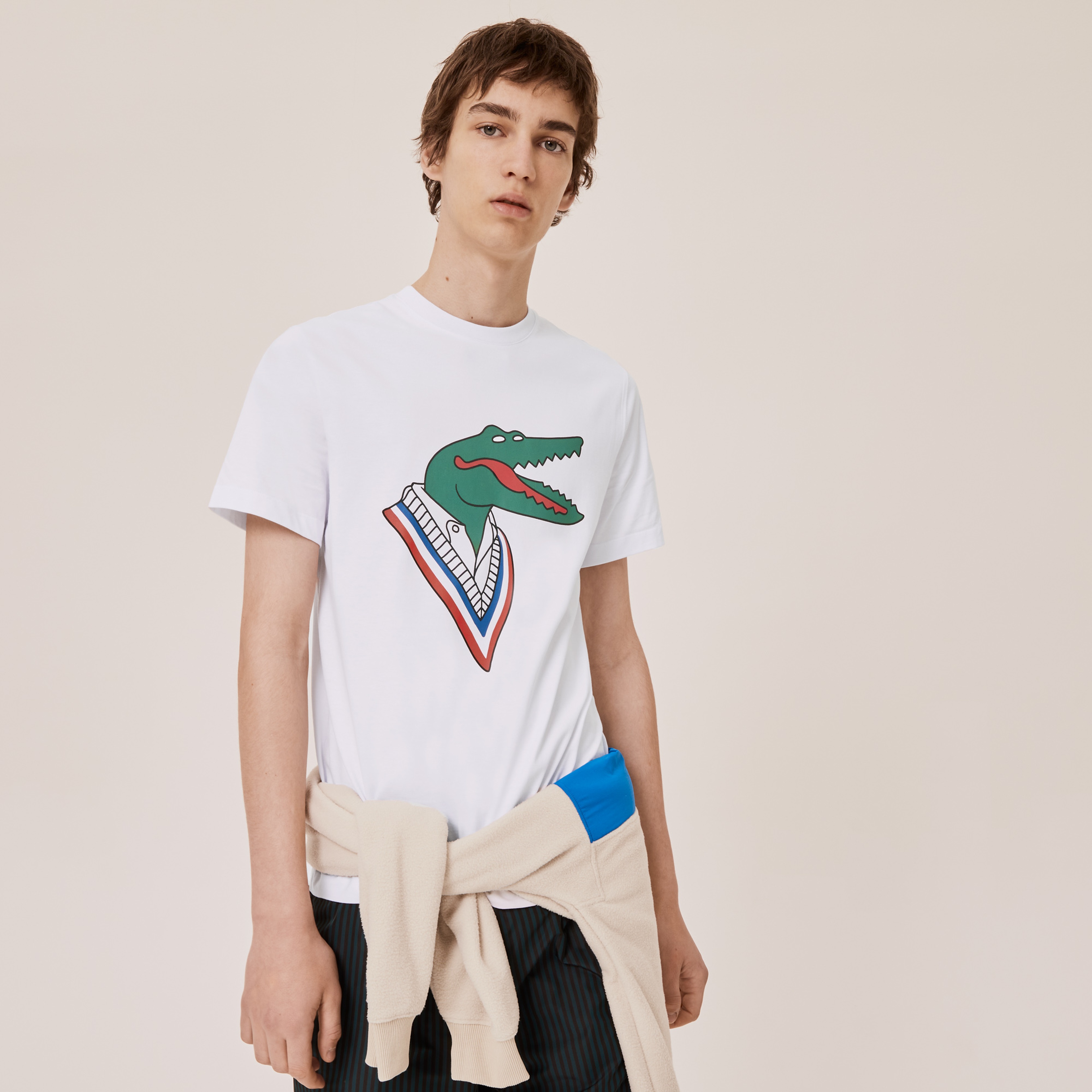 Lacoste X Jean-Michel Tixier Unisex Bisiklet Yaka Baskılı Beyaz T-Shirt
