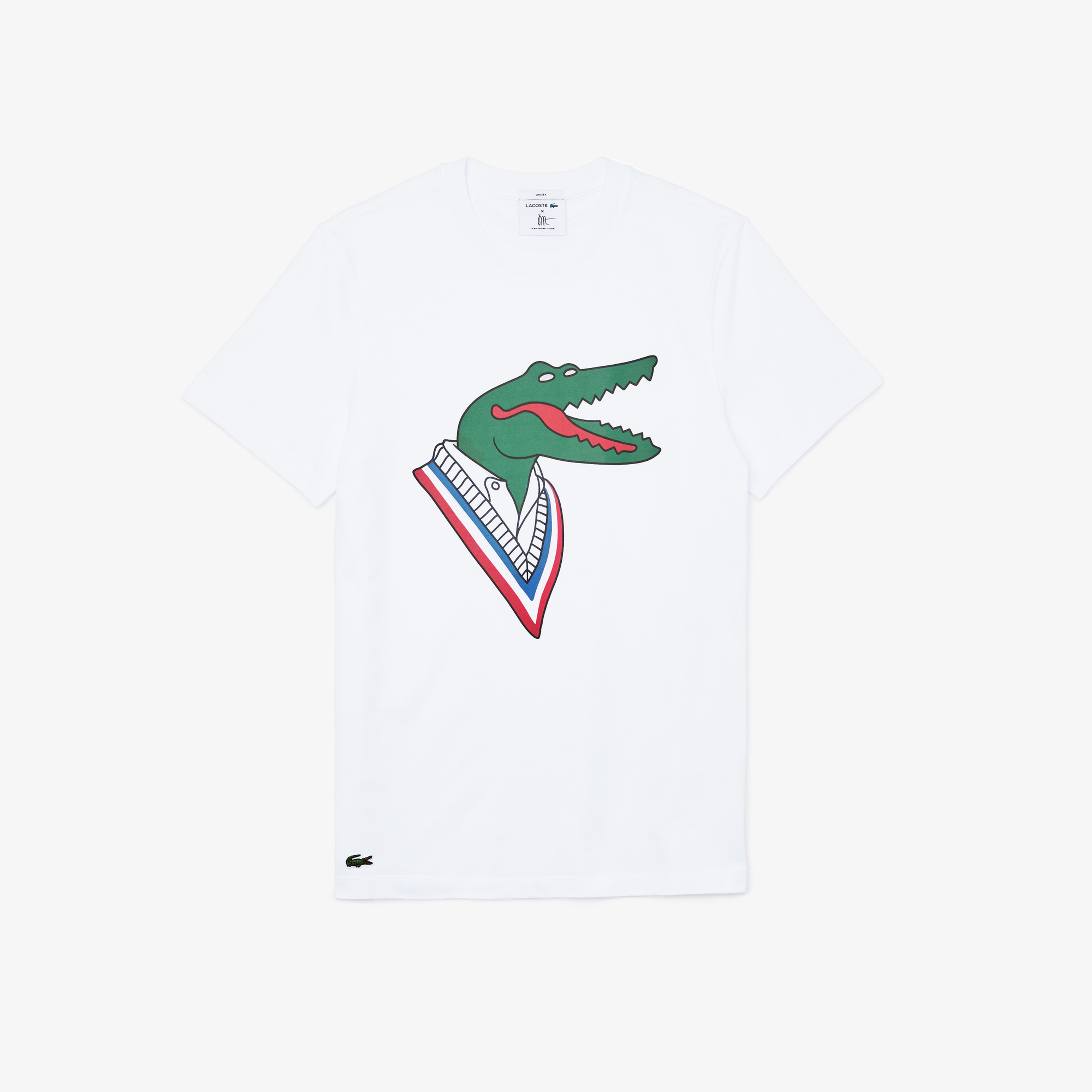 Lacoste X Jean-Michel Tixier Unisex Bisiklet Yaka Baskılı Beyaz T-Shirt