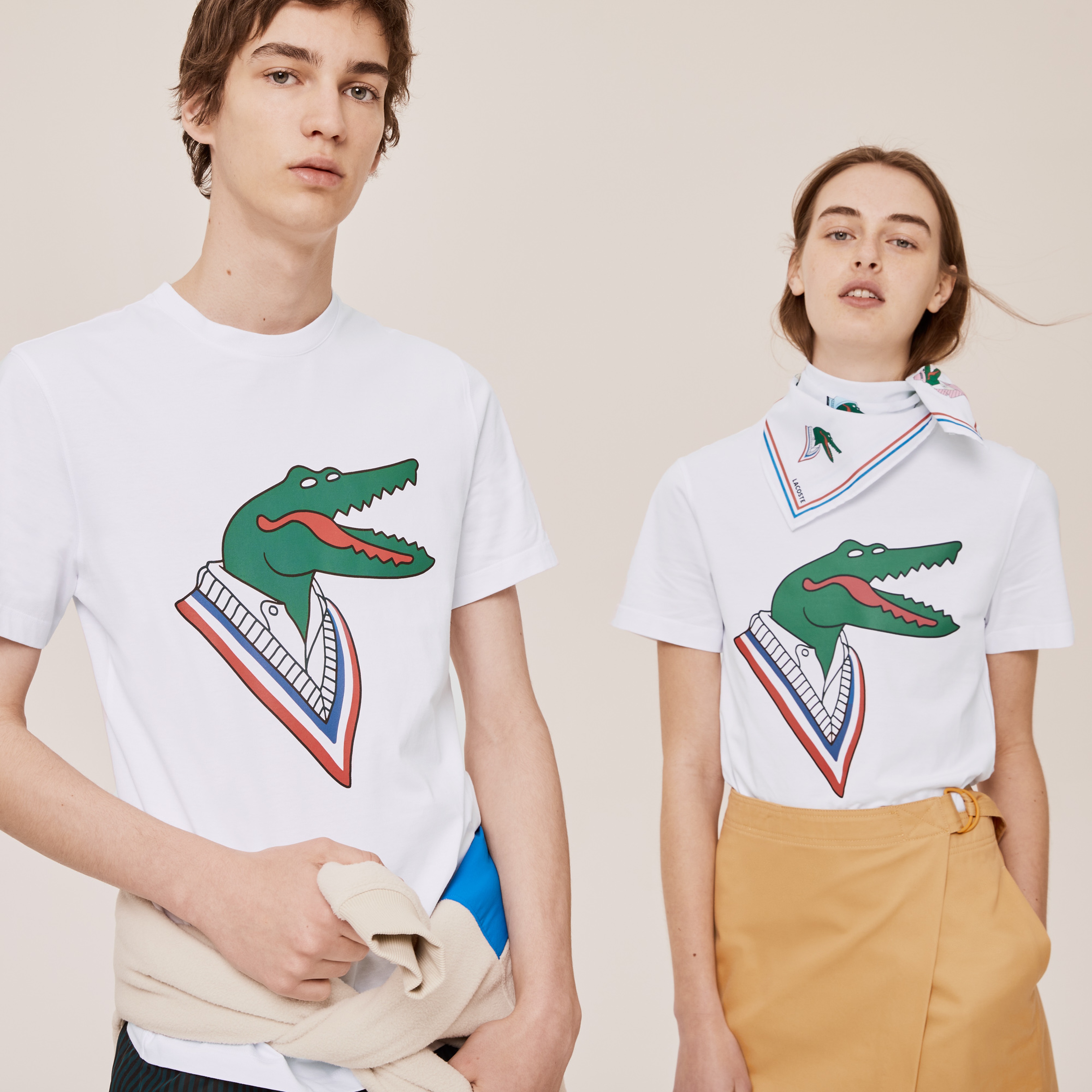 Lacoste X Jean-Michel Tixier Unisex Bisiklet Yaka Baskılı Beyaz T-Shirt