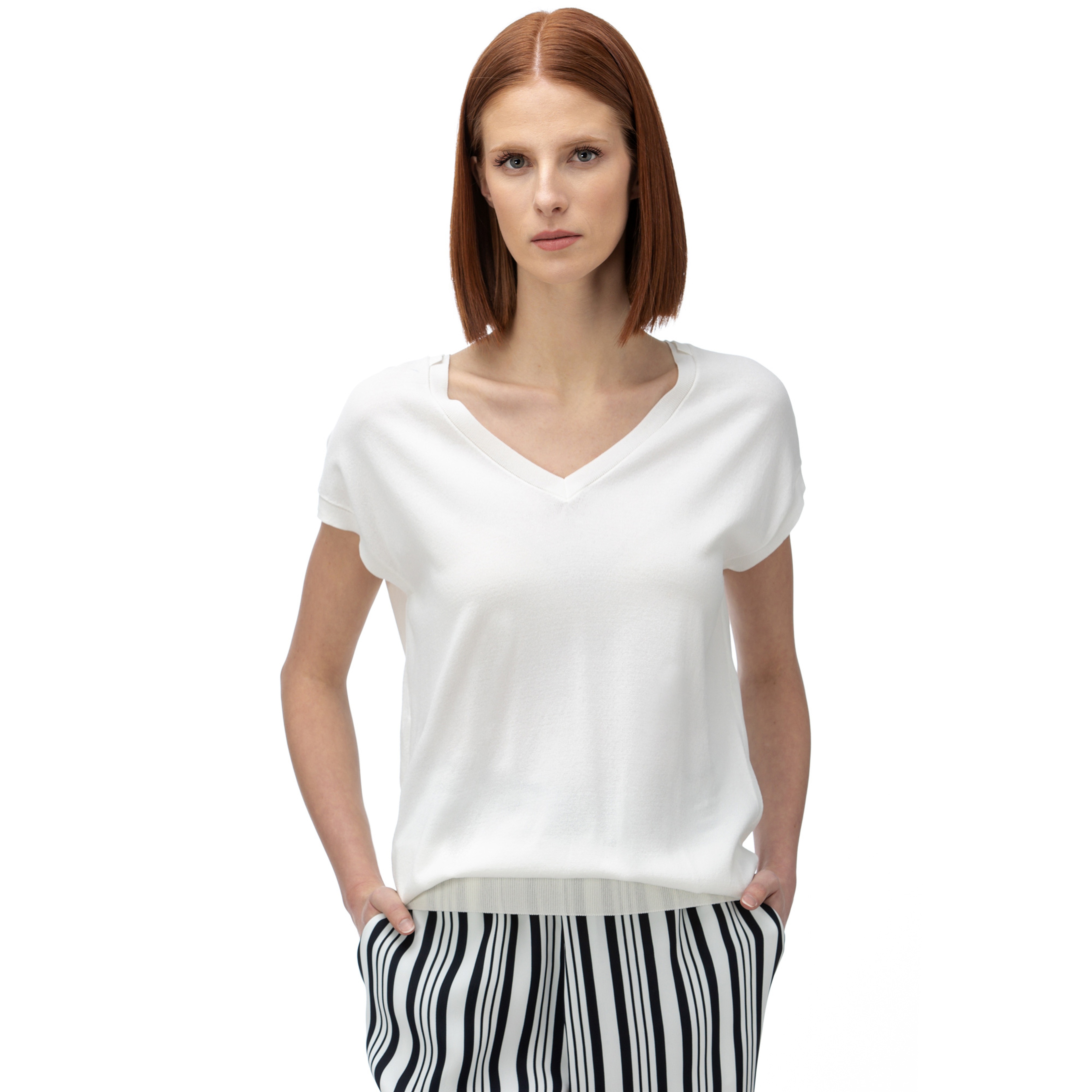 Nautica Kadın Beyaz V-Yaka Triko Kazak