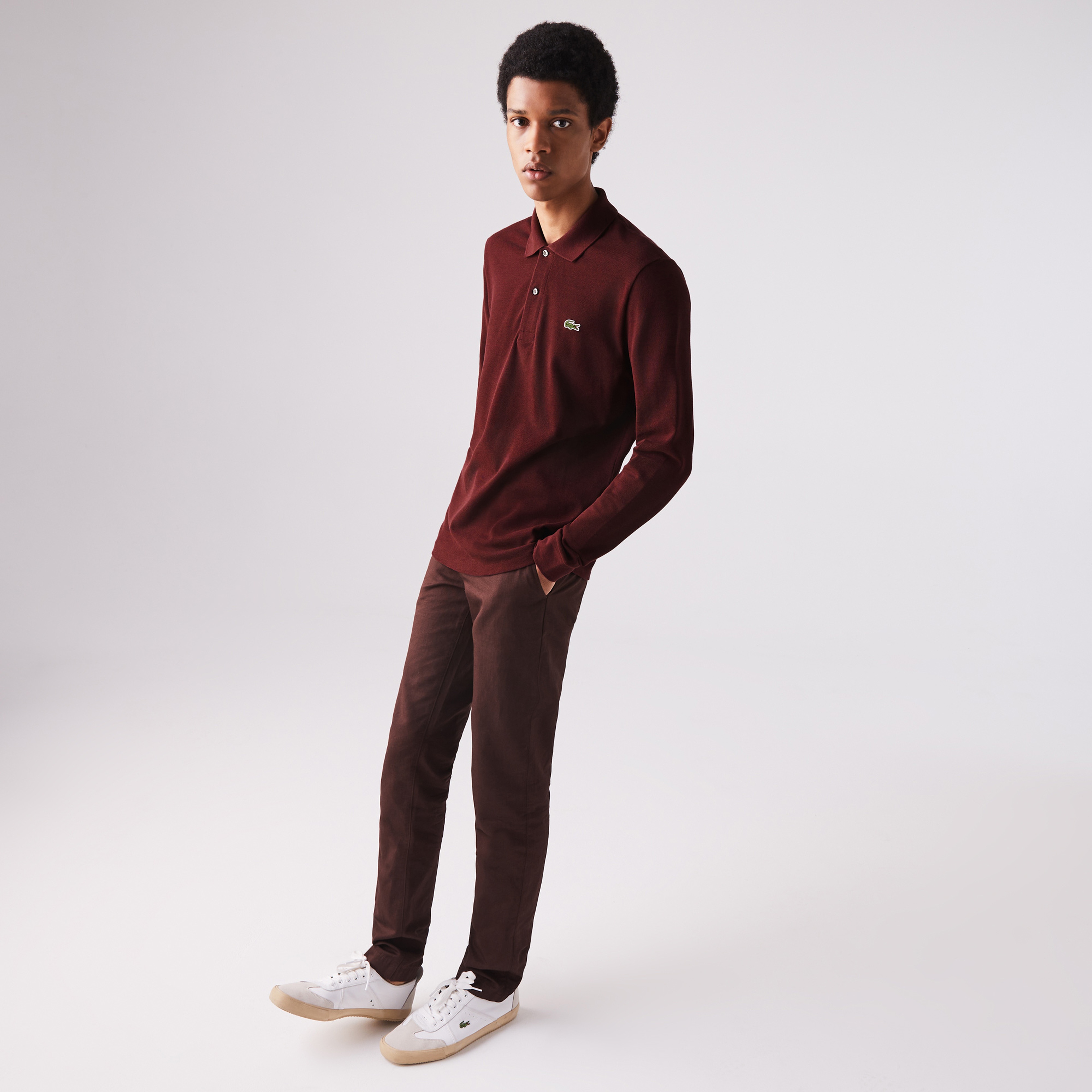 Lacoste Erkek Classic Fit Uzun Kollu Marl L.12.12 Bordo Polo
