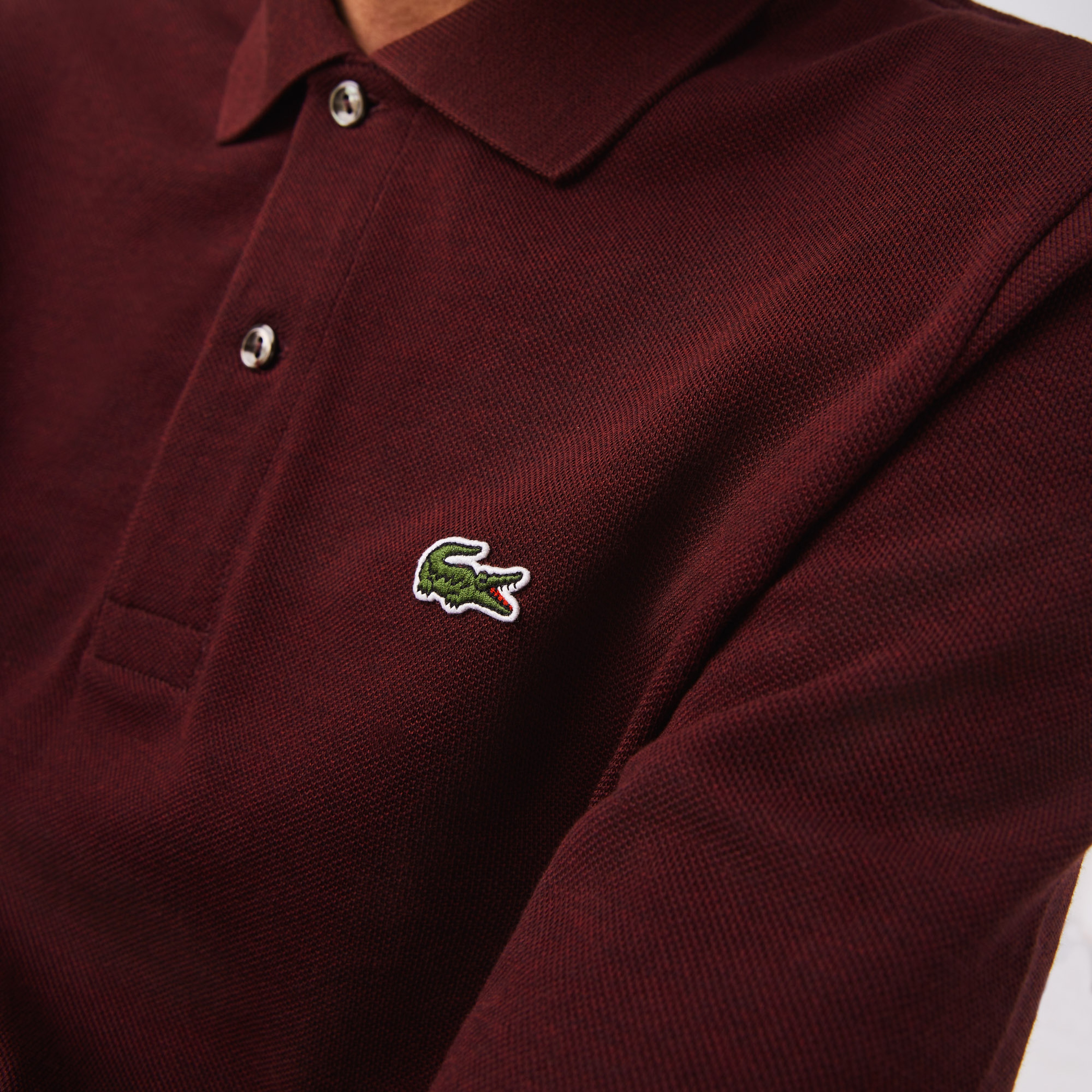 Lacoste Erkek Classic Fit Uzun Kollu Marl L.12.12 Bordo Polo