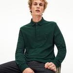 Erkek Regular Fit Uzun Kollu Koyu Yeşil Paris Polo