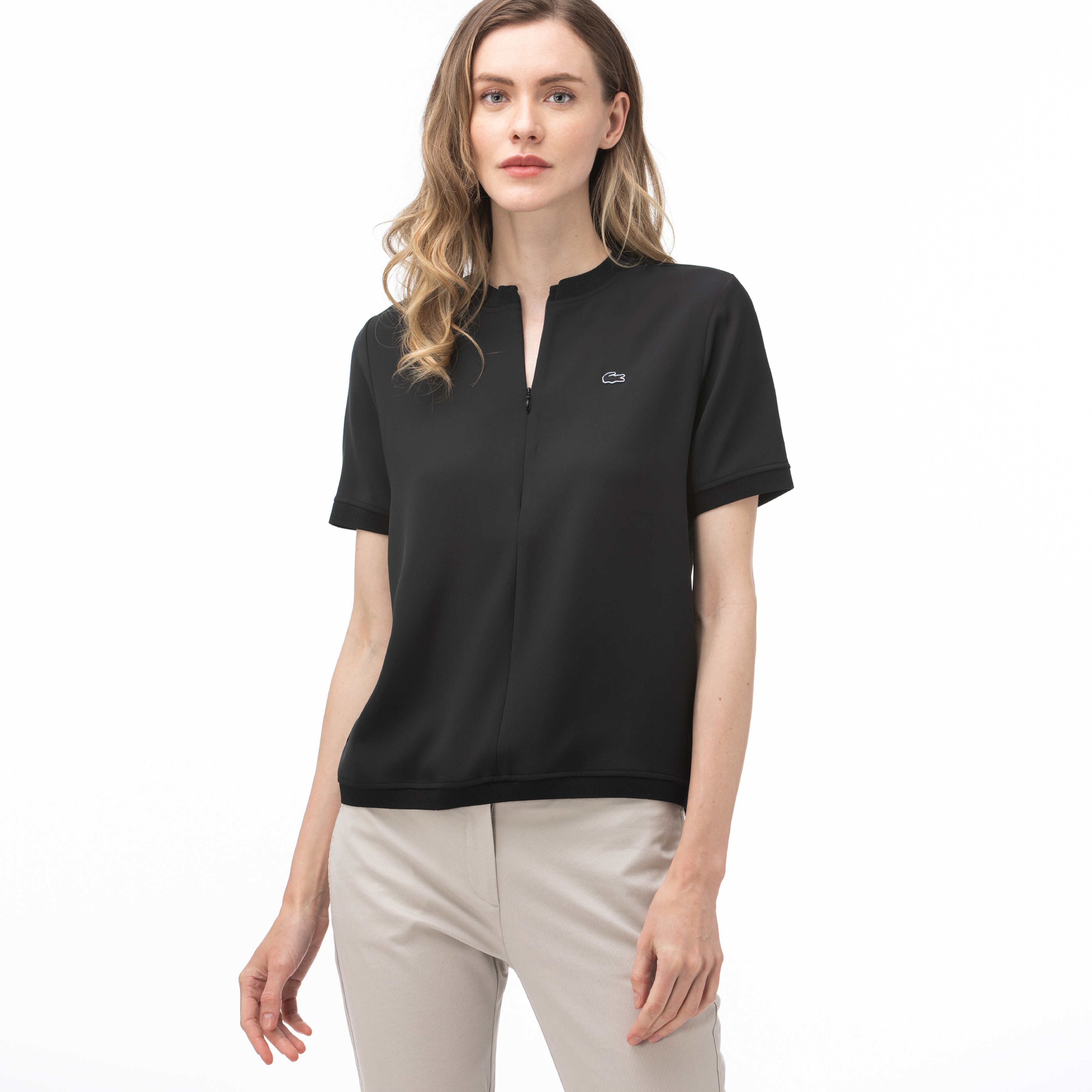 Lacoste Kadın Fermuarlı Yaka Siyah Bluz