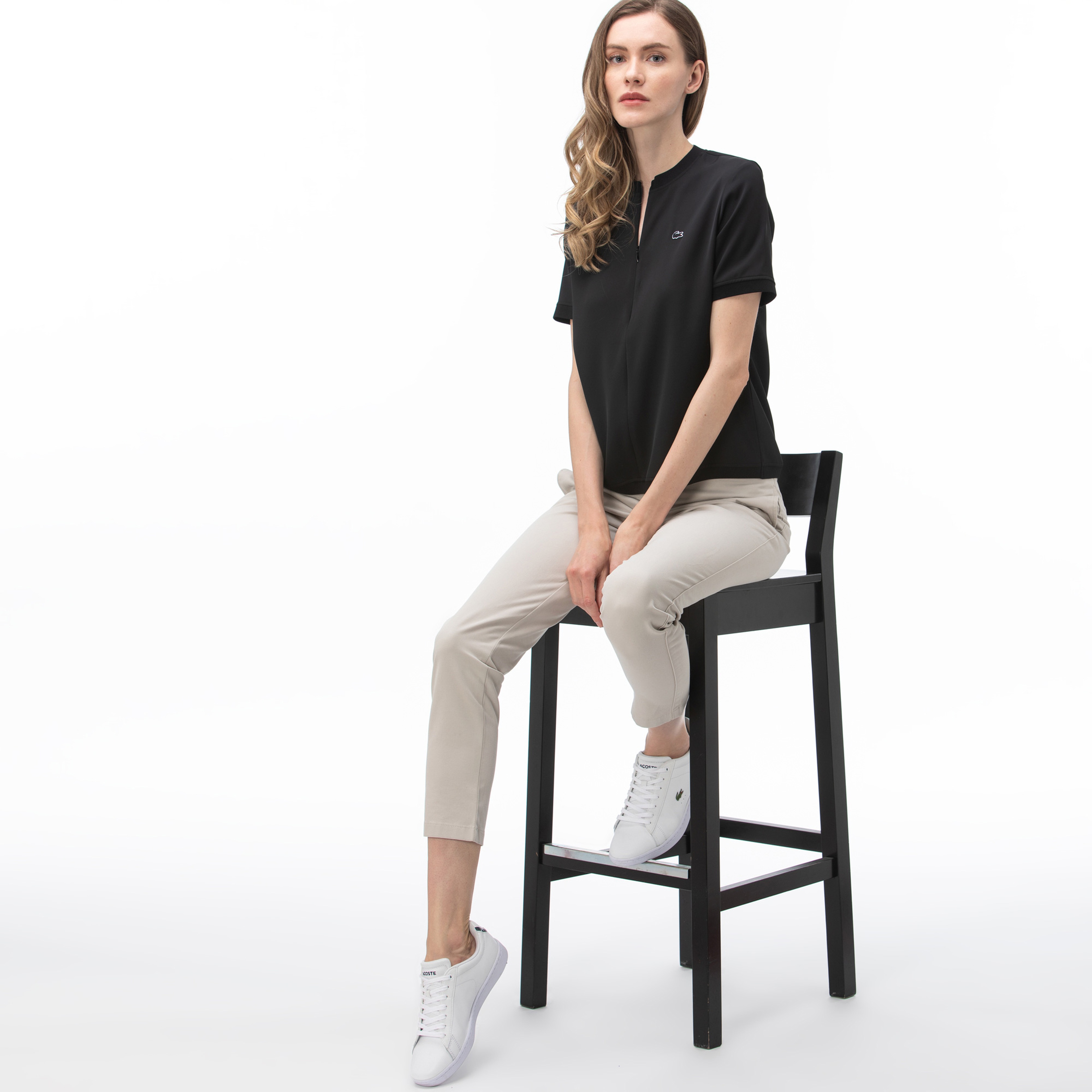 Lacoste Kadın Fermuarlı Yaka Siyah Bluz