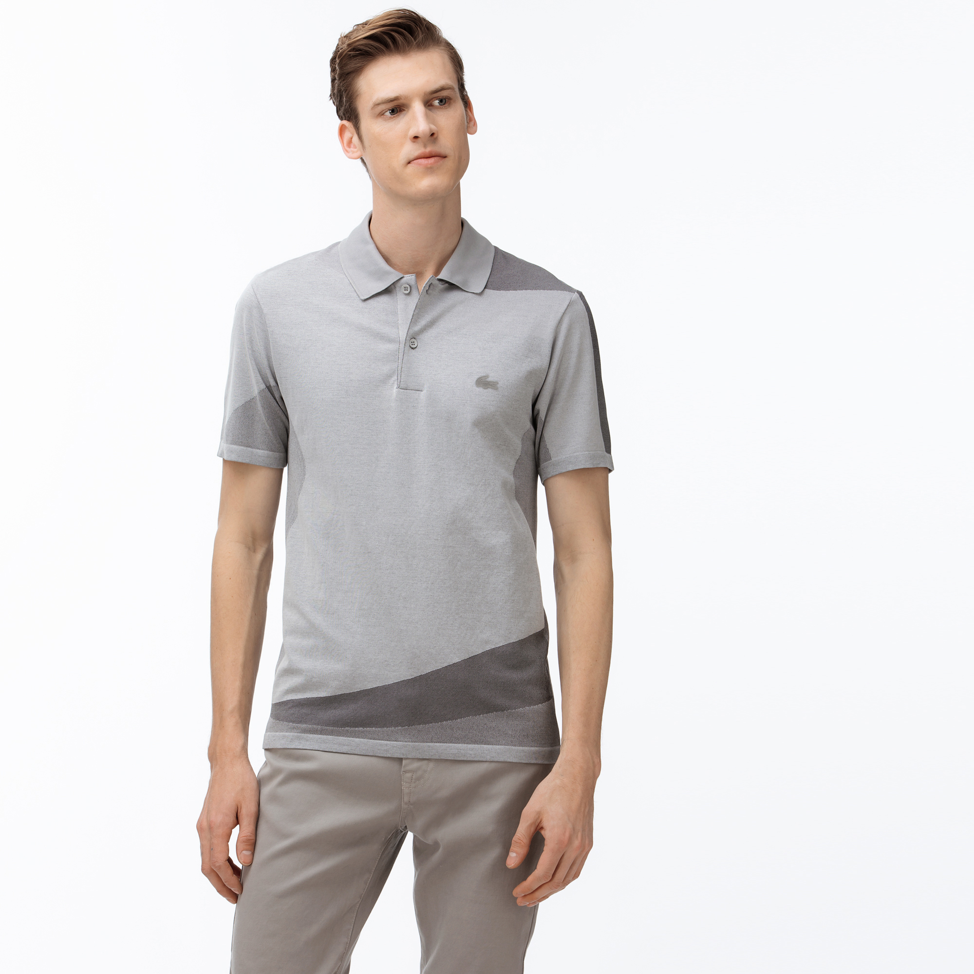 Lacoste Erkek Slim Fit Blok Desenli Gri Polo