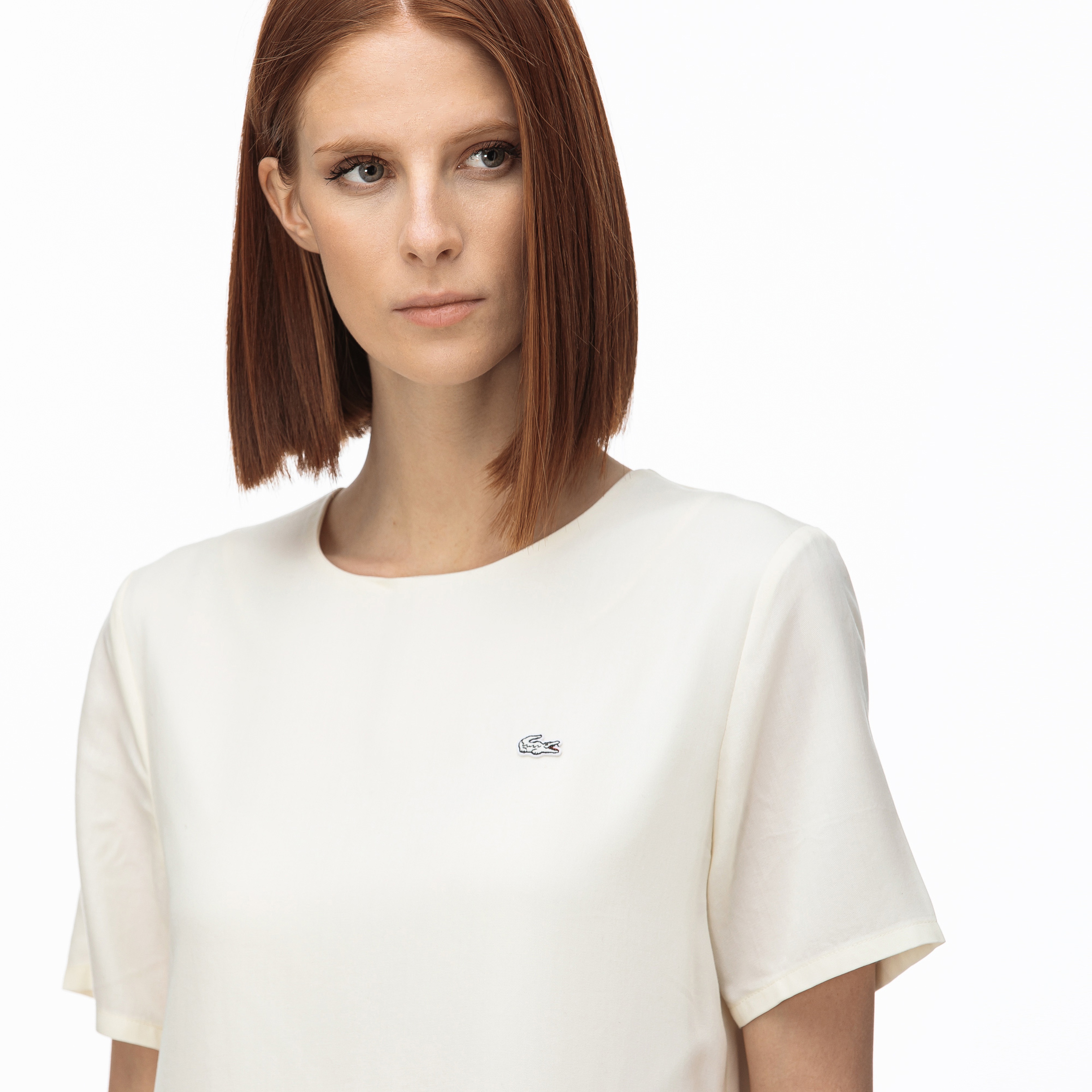 Lacoste Kadın Bisiklet Yaka Çizgili Kısa Kollu Beyaz Elbise