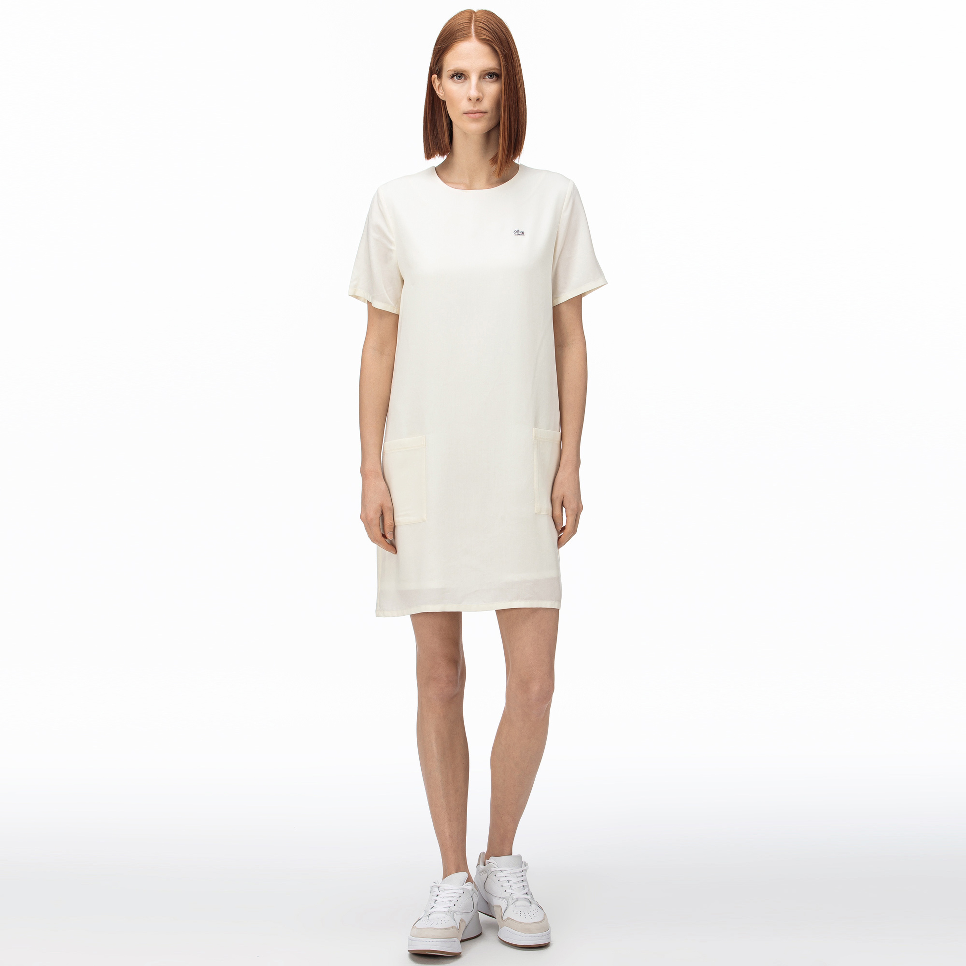 Lacoste Kadın Bisiklet Yaka Çizgili Kısa Kollu Beyaz Elbise