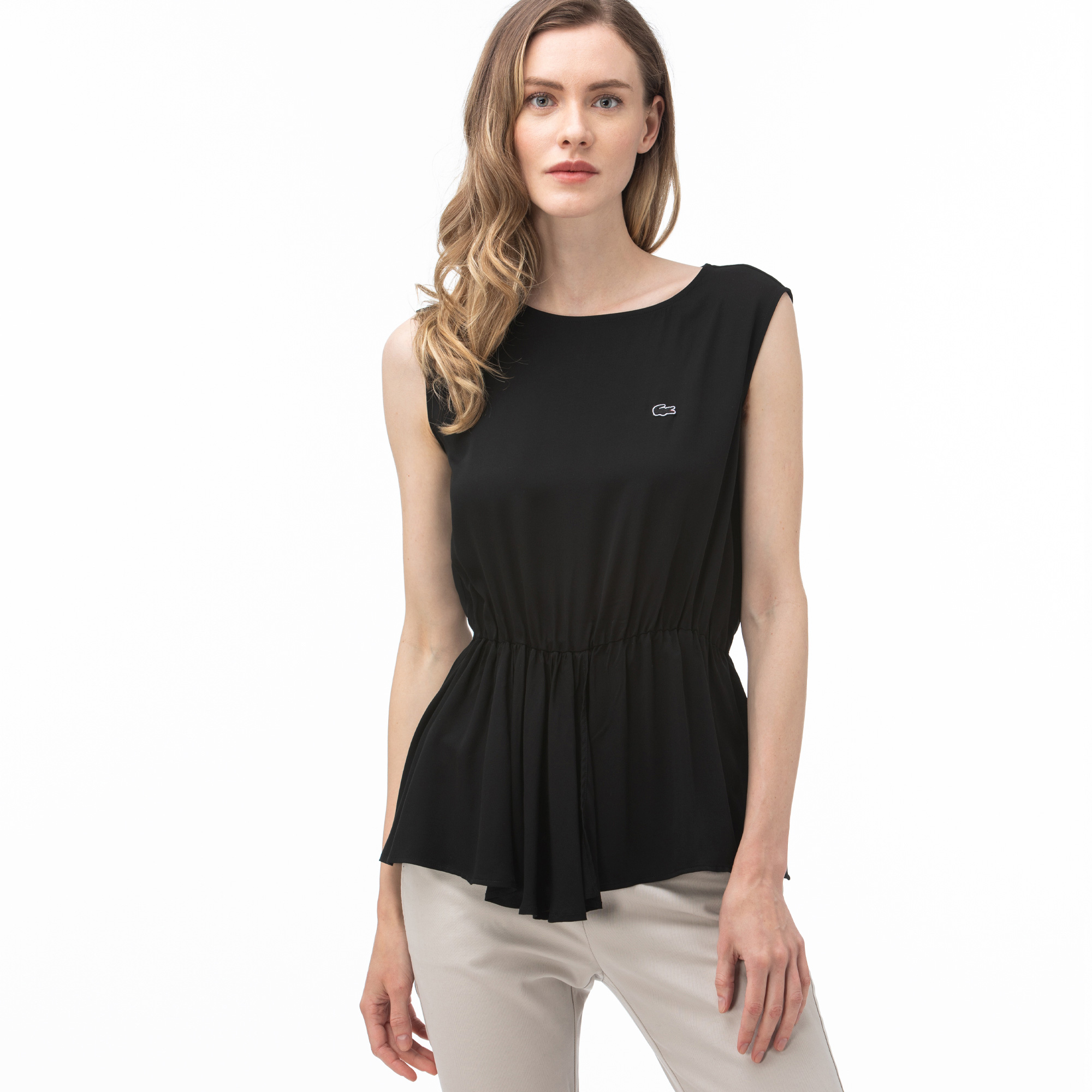 Lacoste Kadın Bisiklet Yaka Kolsuz Siyah Bluz