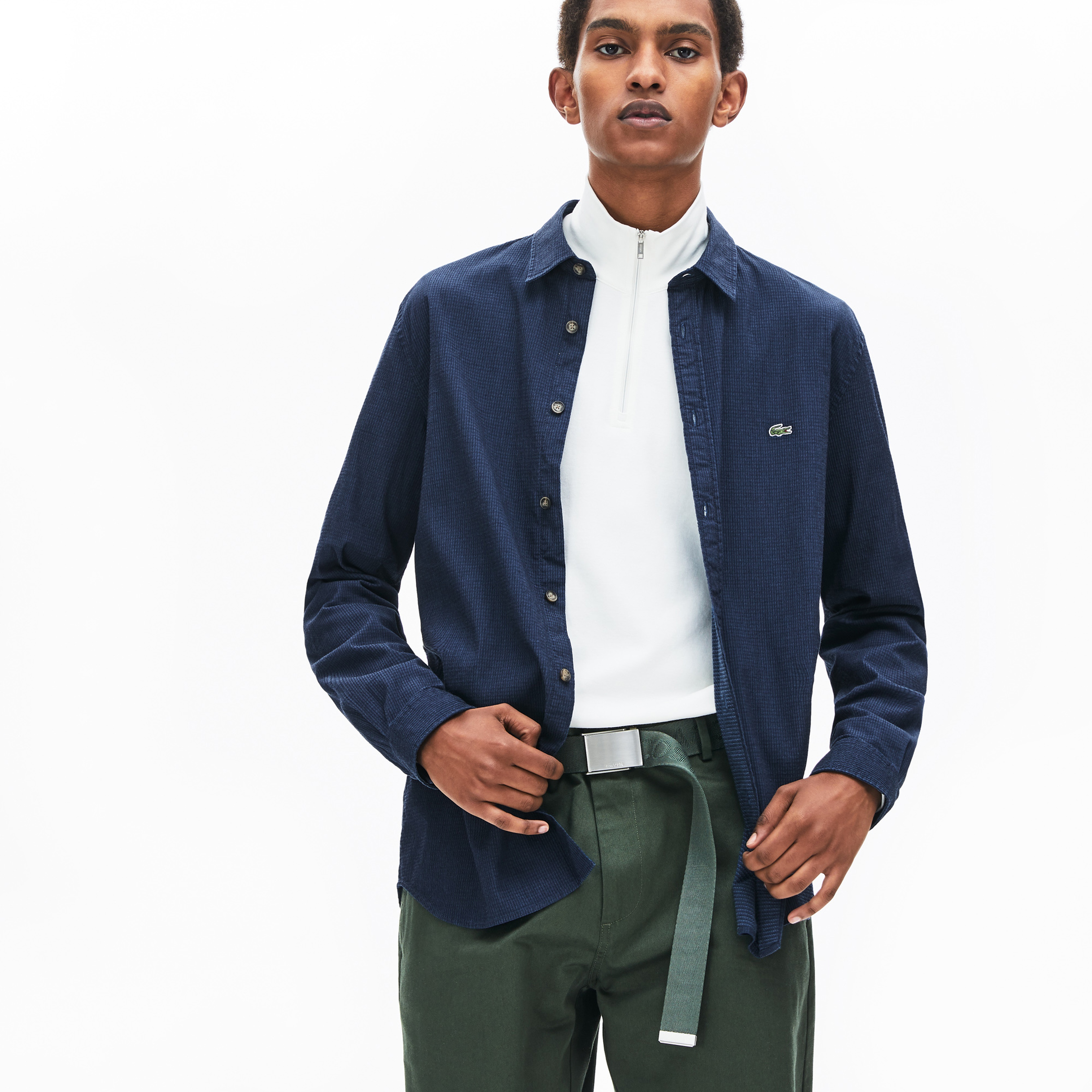 Lacoste Erkek Regular Fit Düğmeli Yaka Denim Lacivert Gömlek